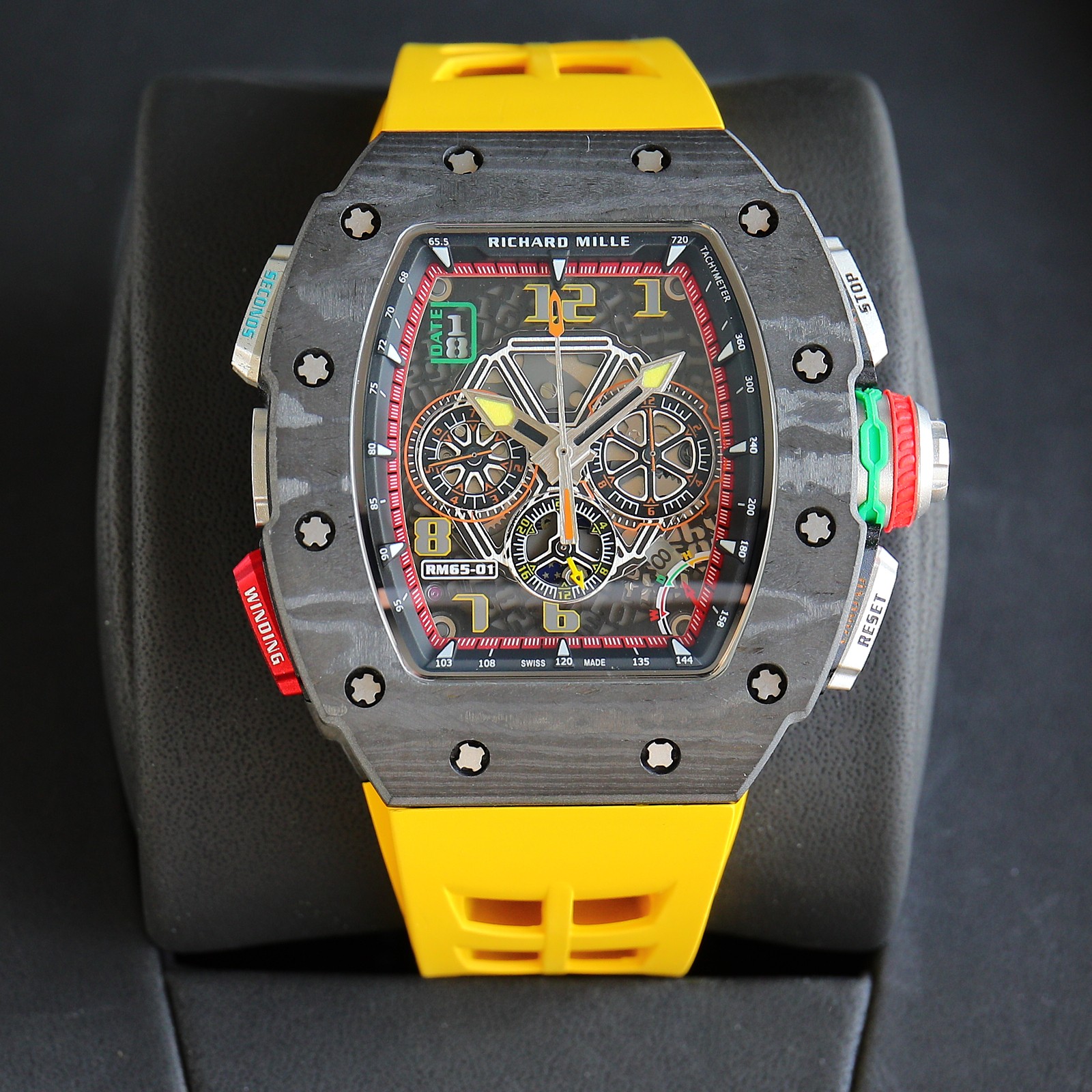 Richard Mille RM 65 - 01 Chronograph Watch (NTPT Carbon Case, Yellow Rubber Strap)