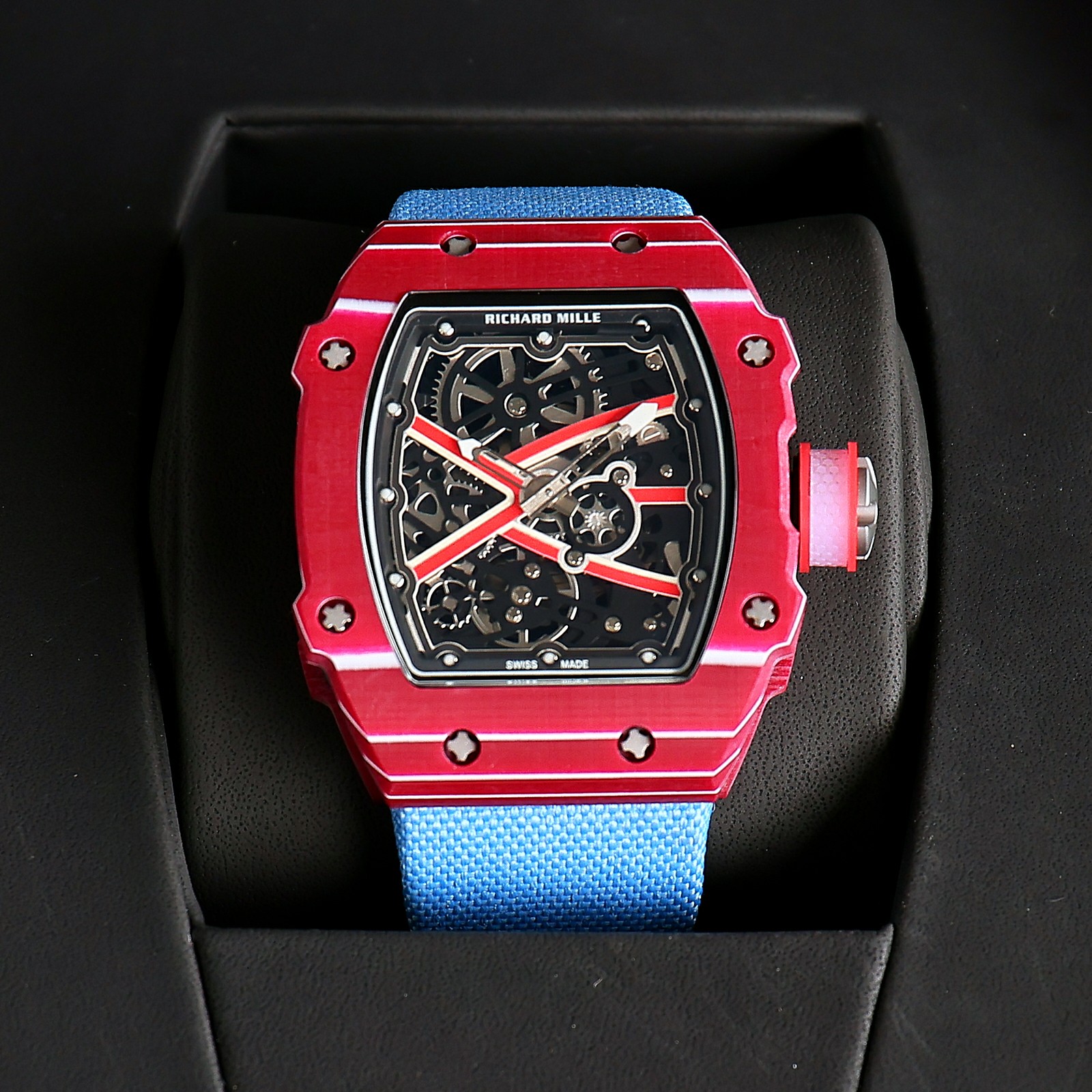 Richard Mille RM 67 - 02 Skeleton Automatic Watch (Red Alusic Case, Blue Textile Strap)