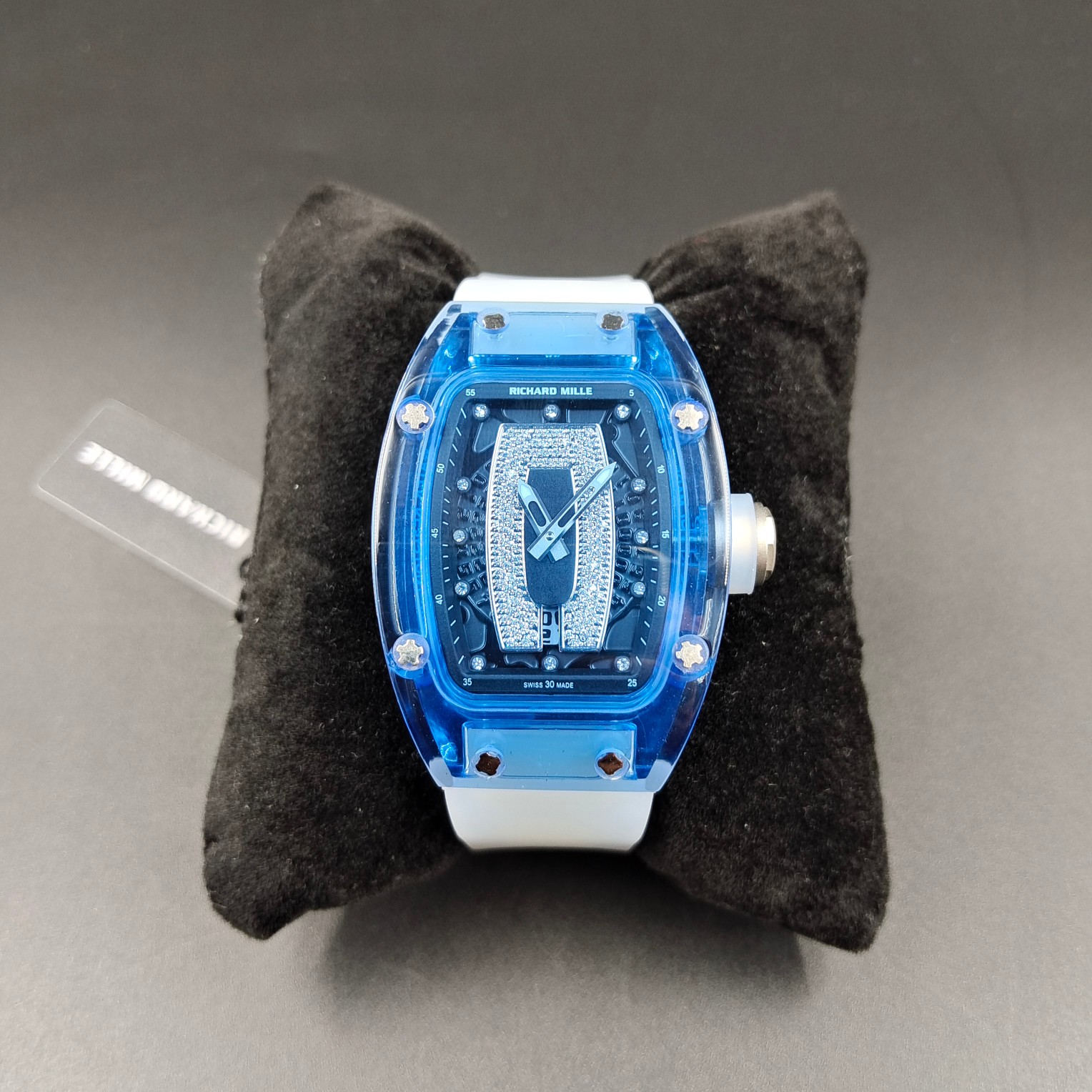 Richard Mille Diamond - Accented Tourbillon Watch (Blue Sapphire - Composite Case, White Rubber Strap)