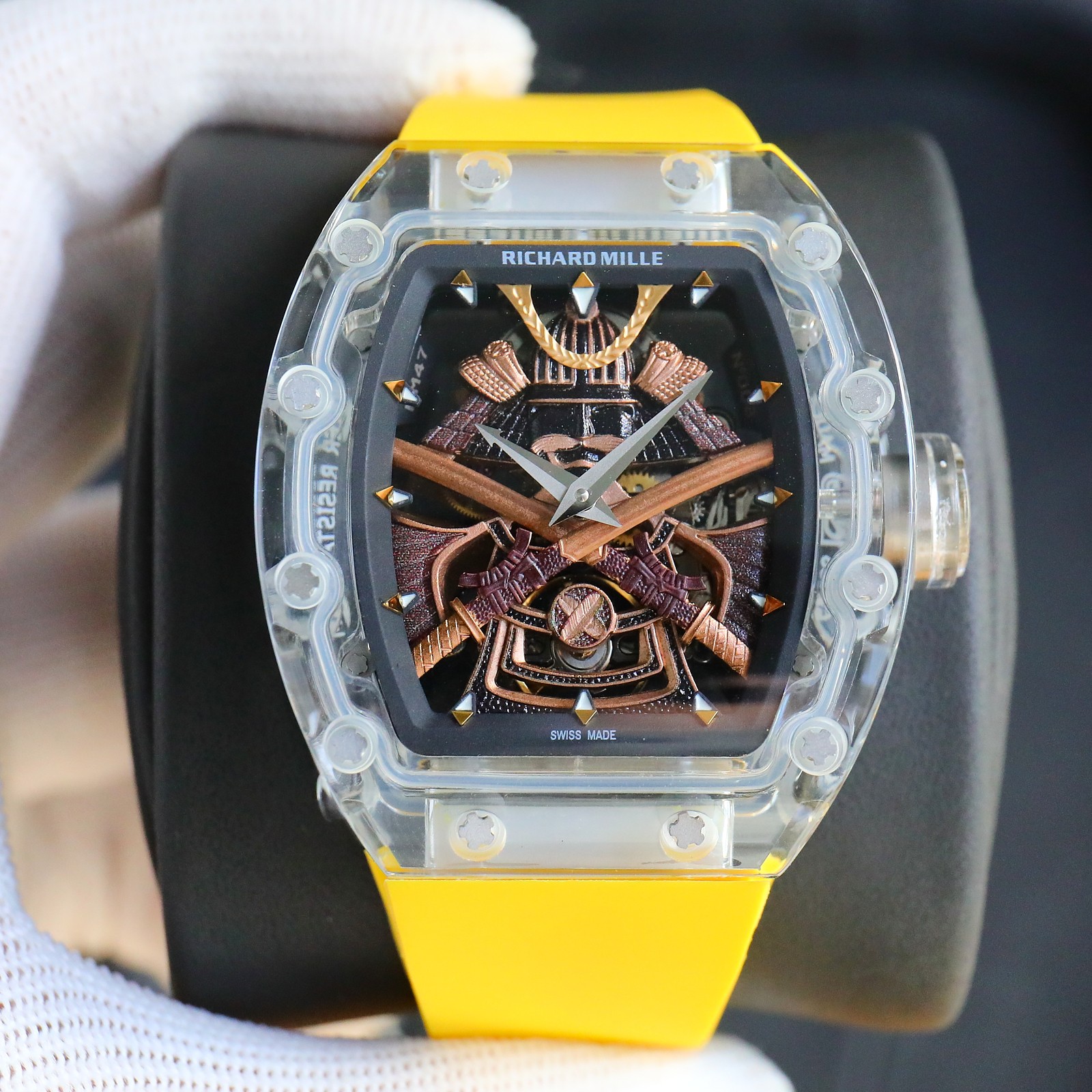 Richard Mille Samurai - Themed Tourbillon Watch (Transparent Sapphire - Composite Case, Yellow Rubber Strap)