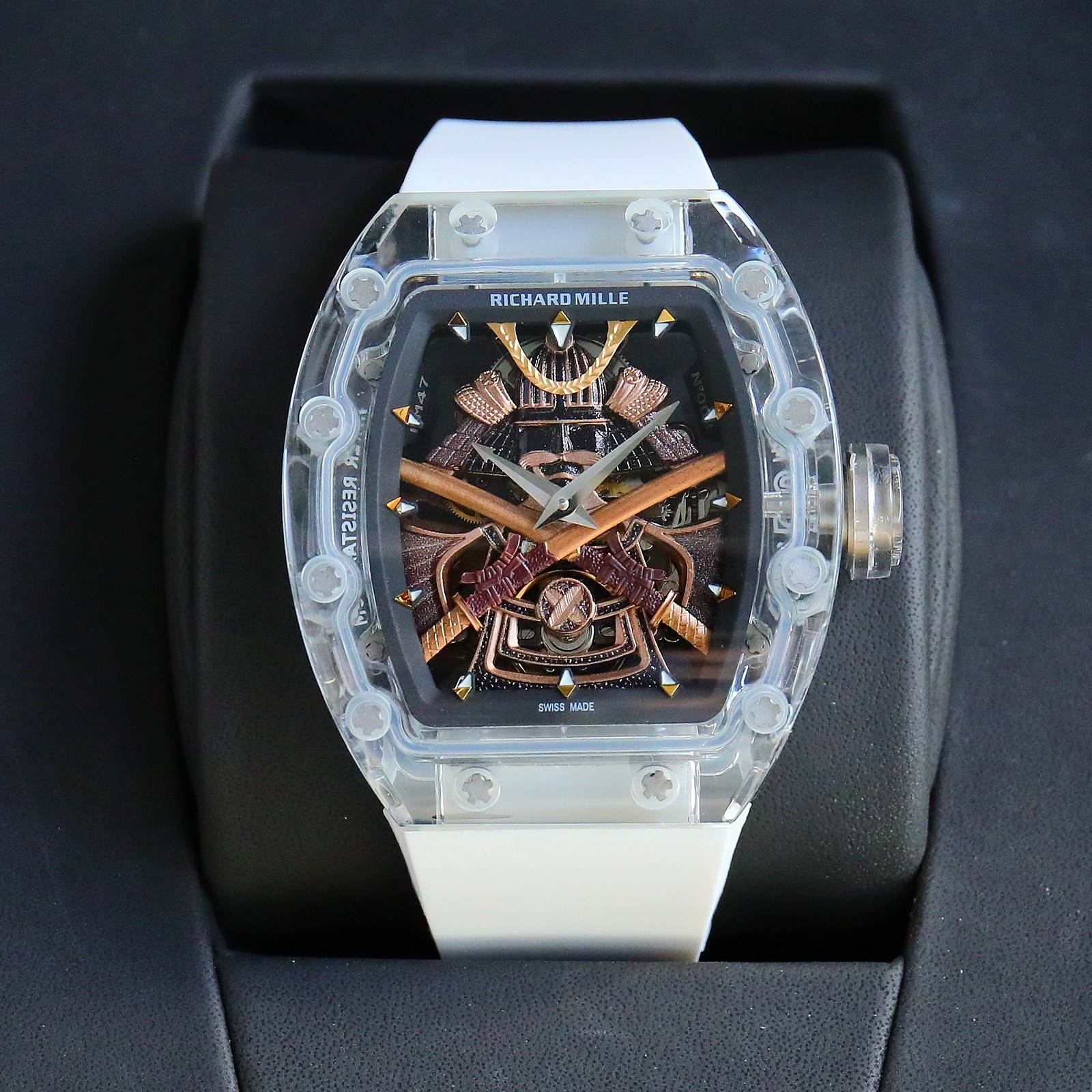 Richard Mille Samurai - Themed Tourbillon Watch (Transparent Sapphire - Composite Case, White Rubber Strap)