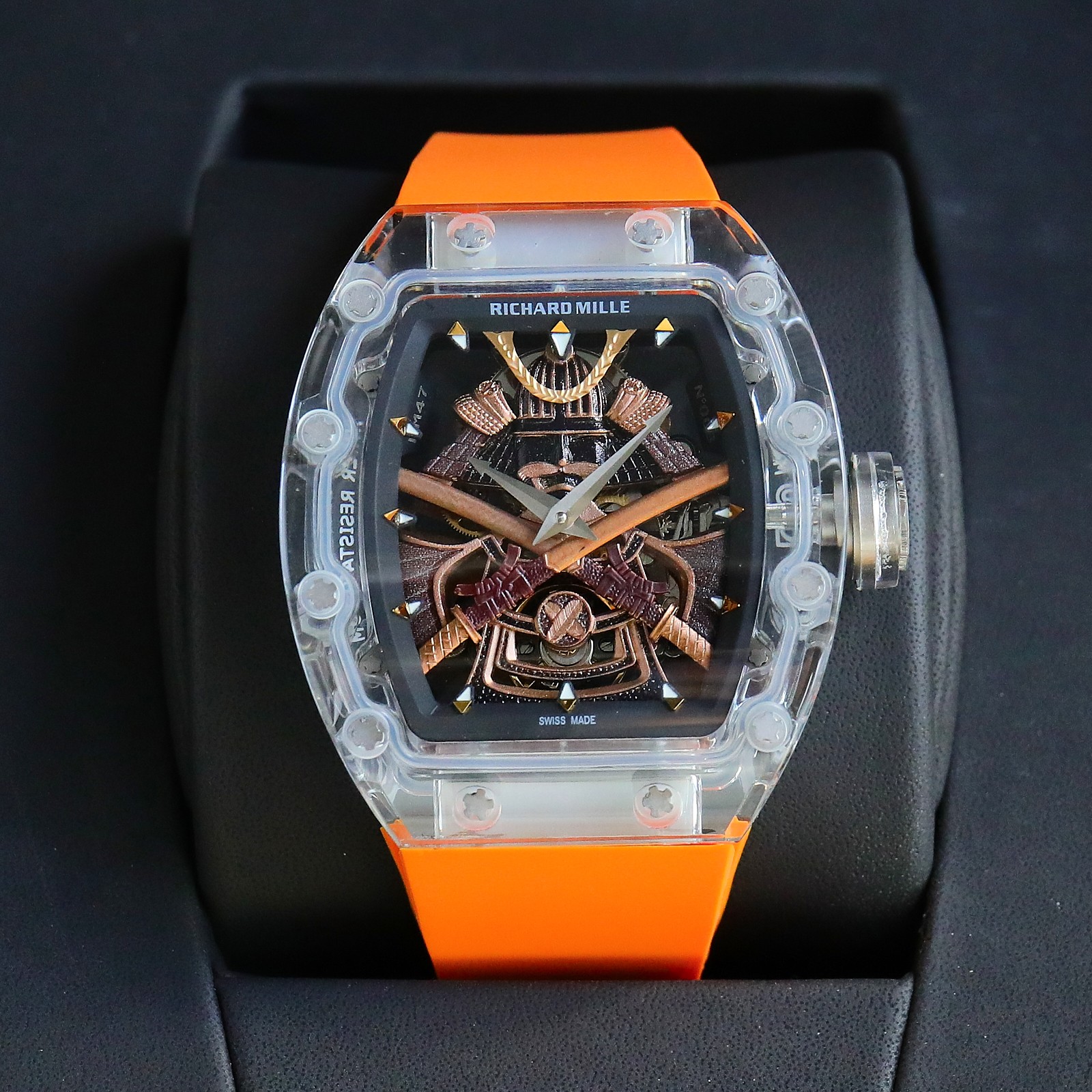 Richard Mille Samurai - Themed Tourbillon Watch (Transparent Sapphire - Composite Case, Orange Rubber Strap)