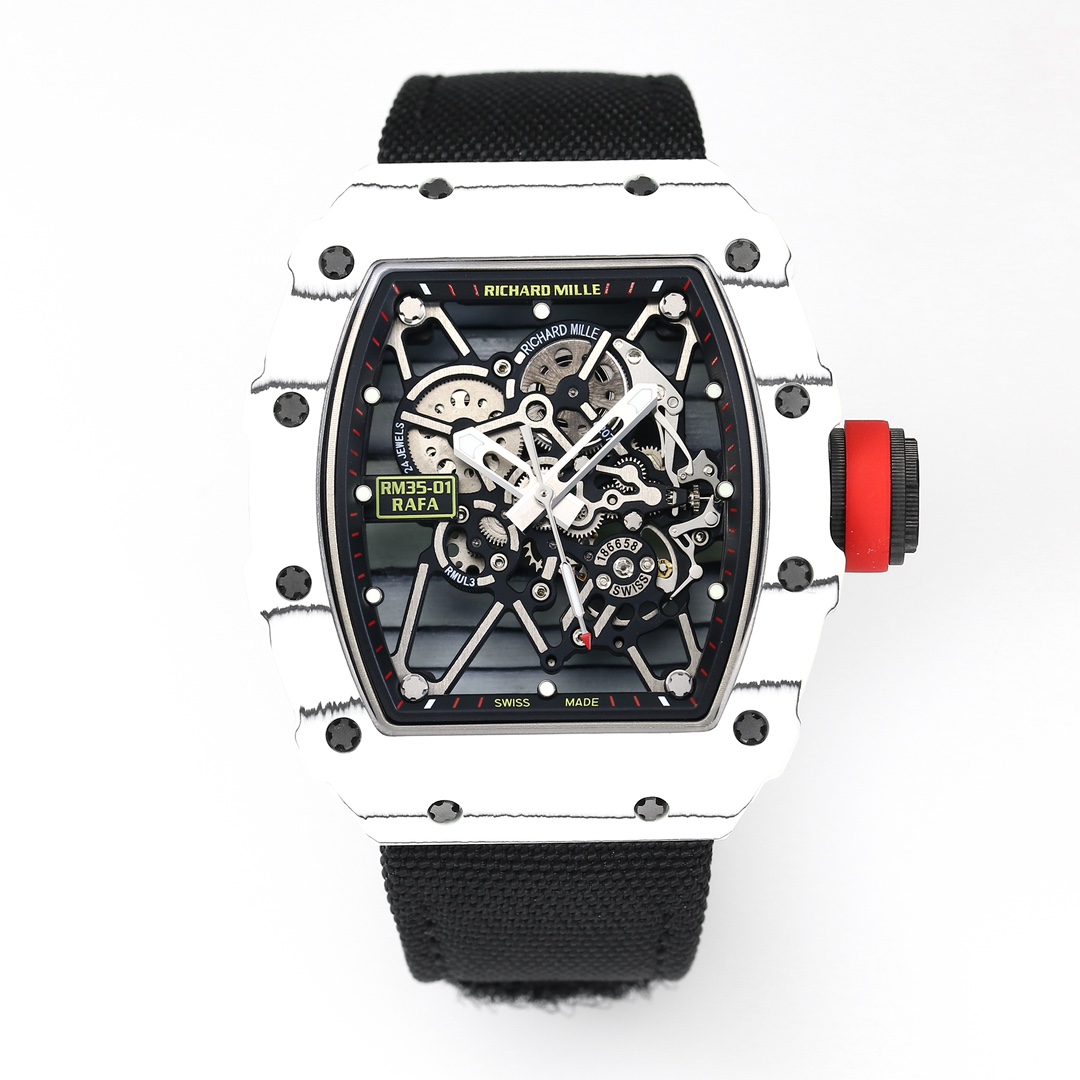 Richard Mille RM 35-01 Automatic Skeleton Watch (White Titanium Case, Black Fabric Strap)