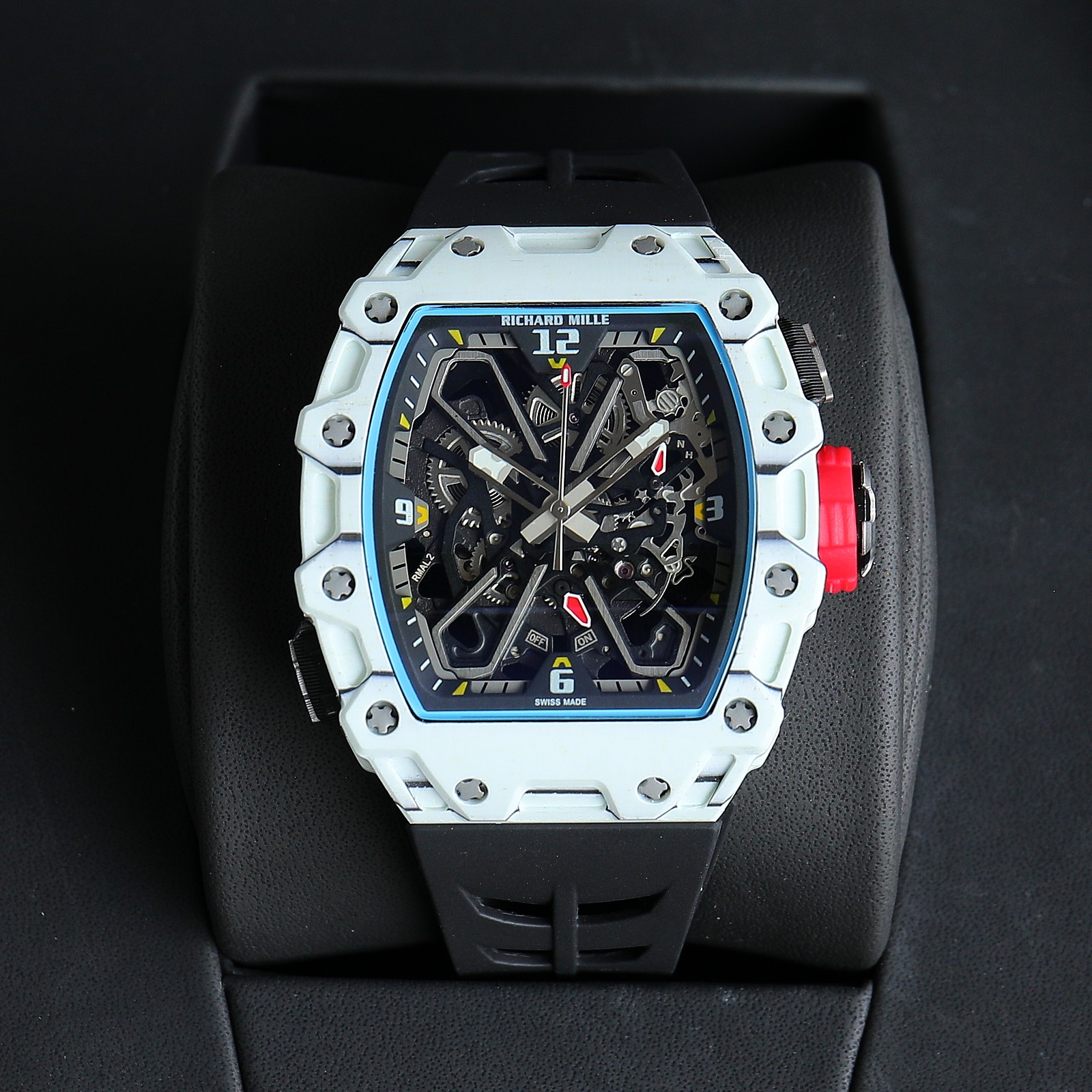 Richard Mille RM 35-03 Skeleton Chronograph Watch (White Ceramic Case, Black Rubber Strap)