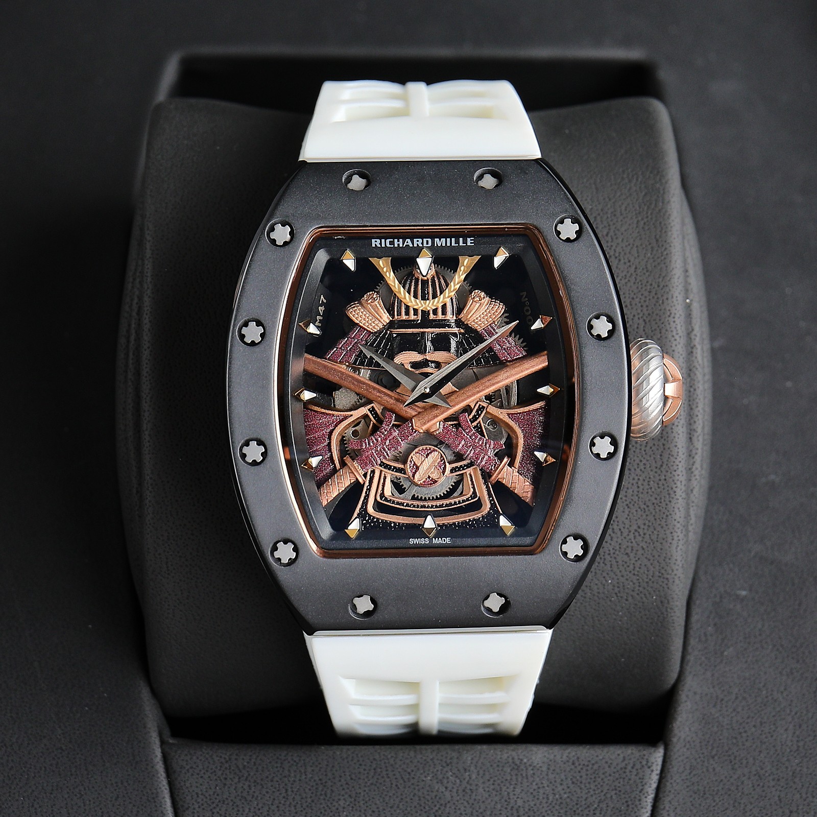 Richard Mille Samurai - Themed Tourbillon Watch (Black Ceramic Case, White Rubber Strap)