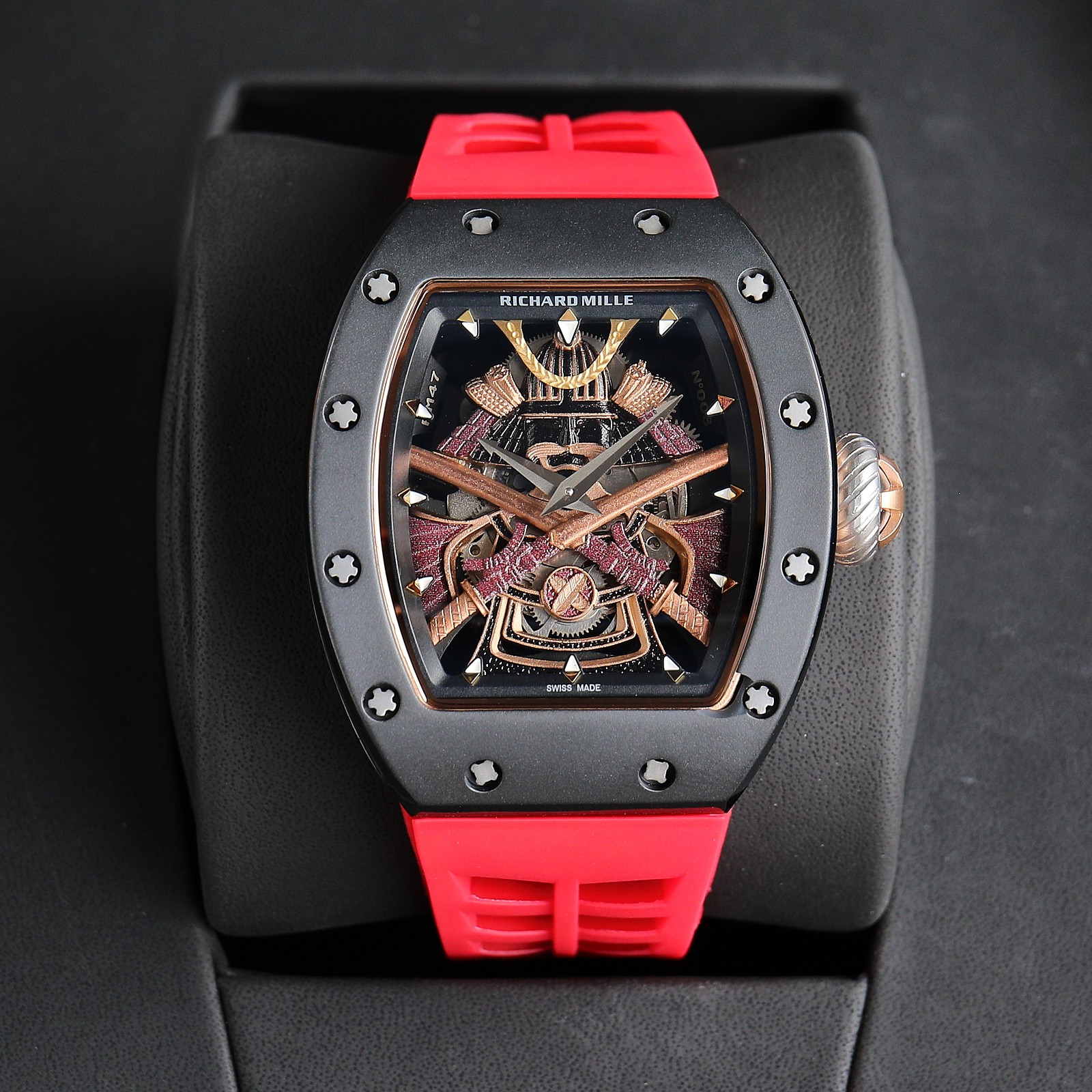 Richard Mille Artistic Tourbillon Watch (Black Ceramic Case, Red Rubber Strap)