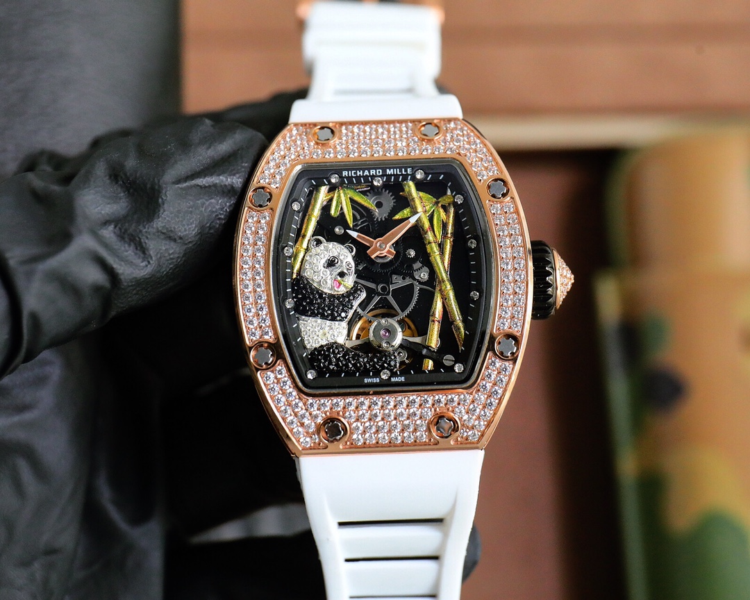 Richard Mille Diamond - Set Tourbillon Watch with Panda & Bamboo Dial (Model: RM Custom Panda Rose Gold)