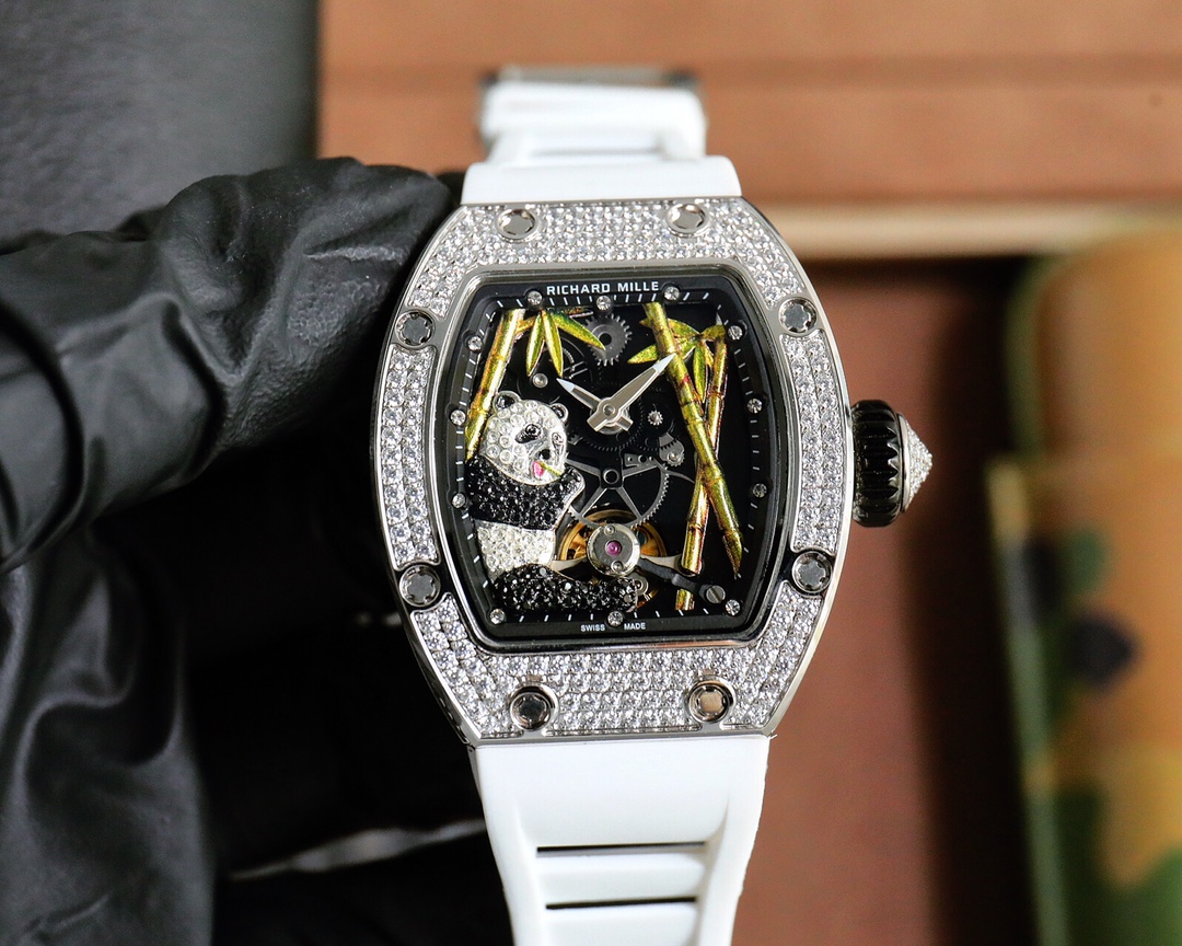 Richard Mille Diamond - Set Tourbillon Watch with Panda & Bamboo Dial (Model: RM Custom Panda)