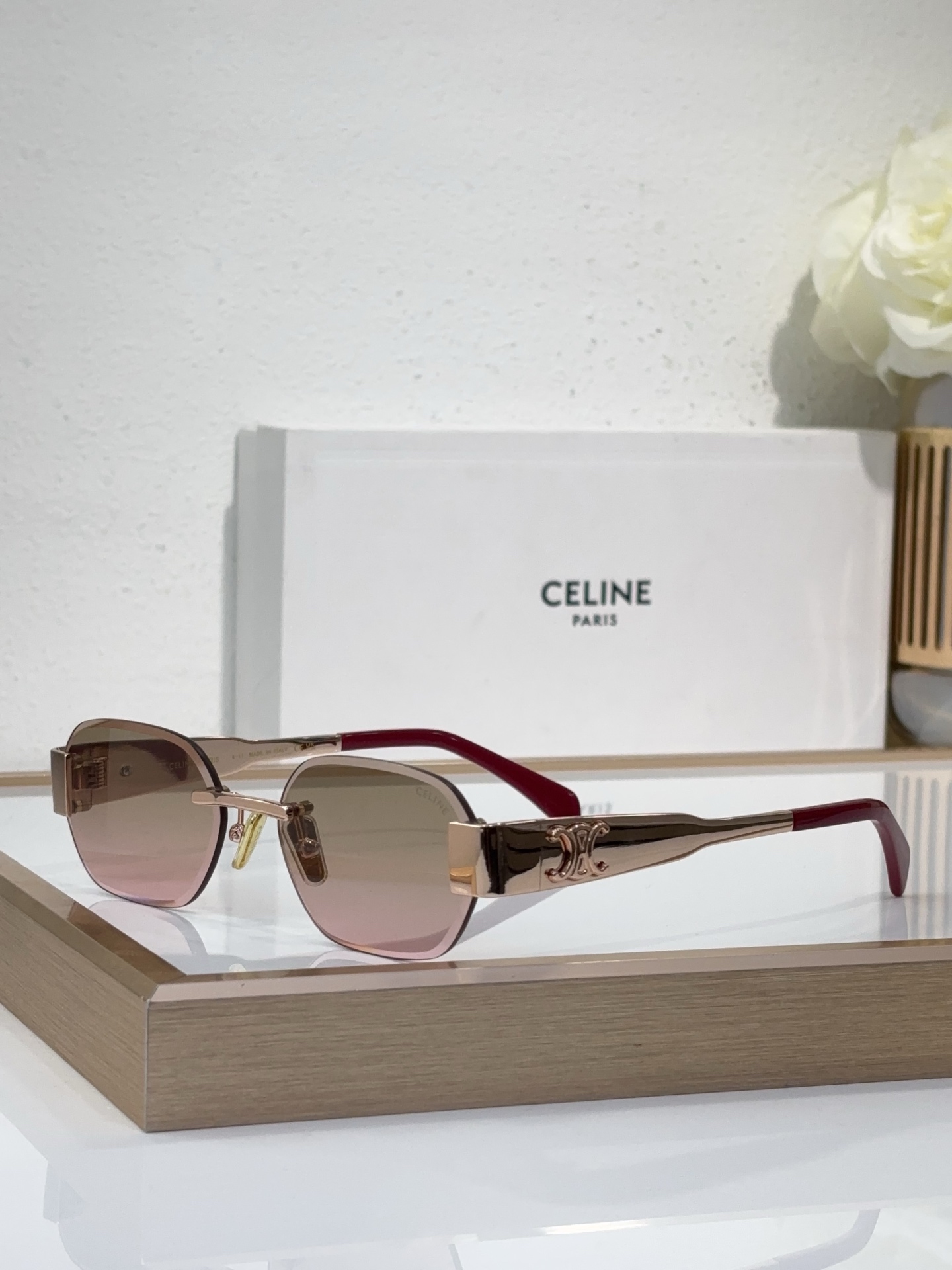 Celine Geometric Gold - Tone Metal Sunglasses with Triomphe Accents (Model: CL4120)