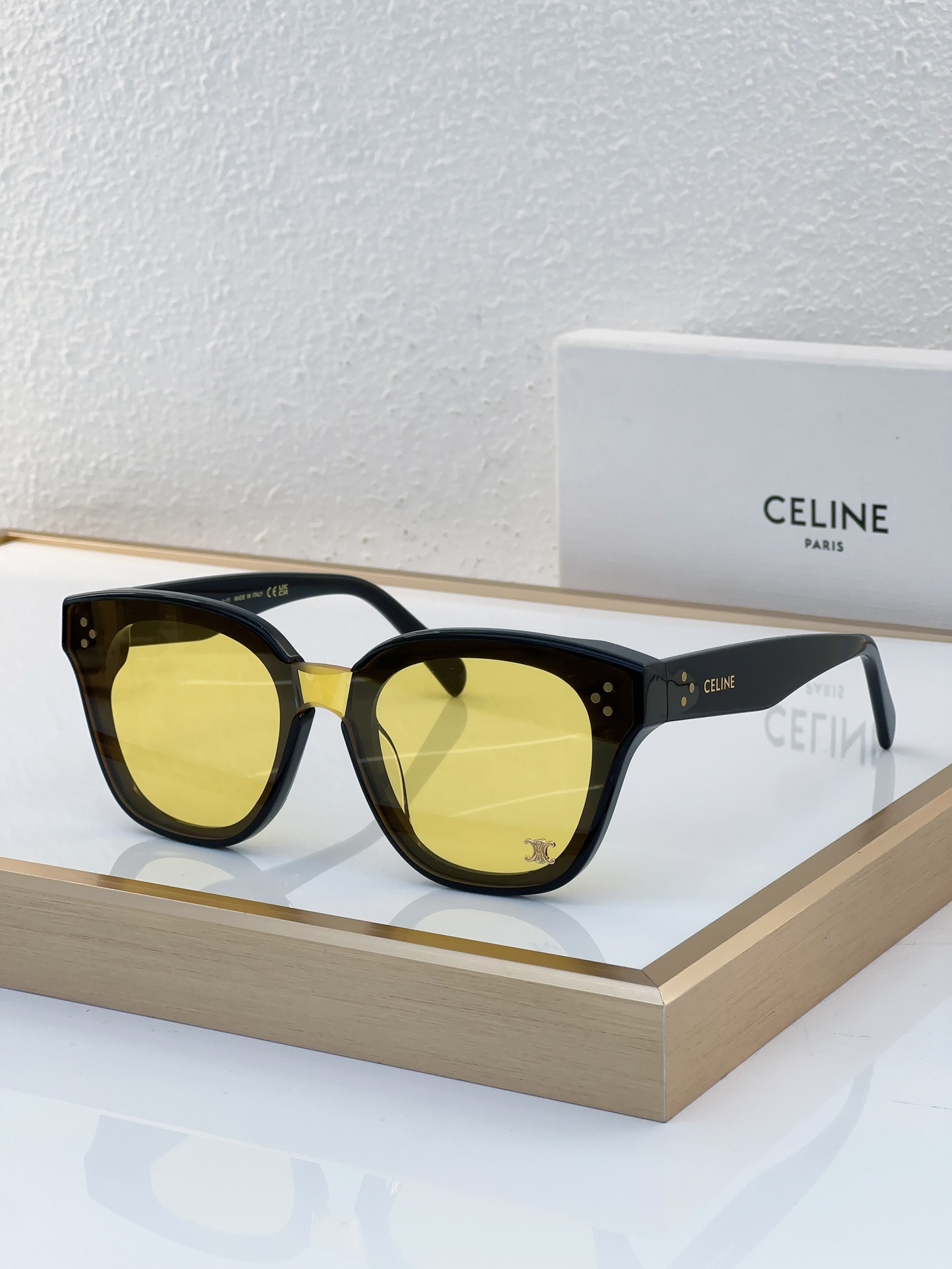 Celine Cat - Eye Black Acetate Sunglasses with Gold Accents (Model: CL4092)