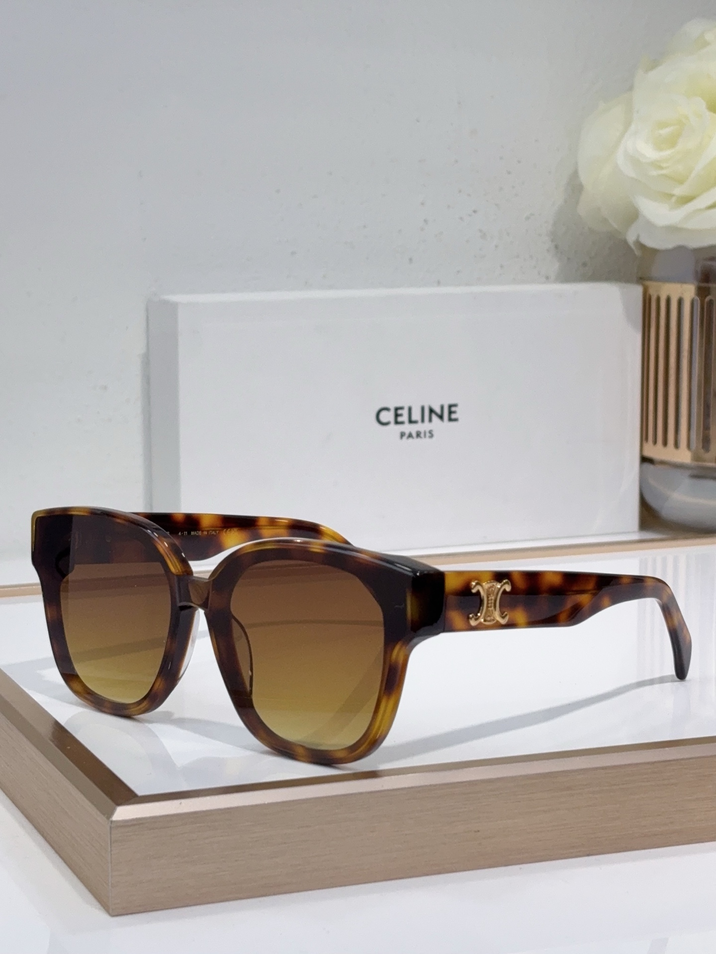 Celine Square Two - Tone Acetate Sunglasses with Gold Triomphe Accents (Model: CL4091)