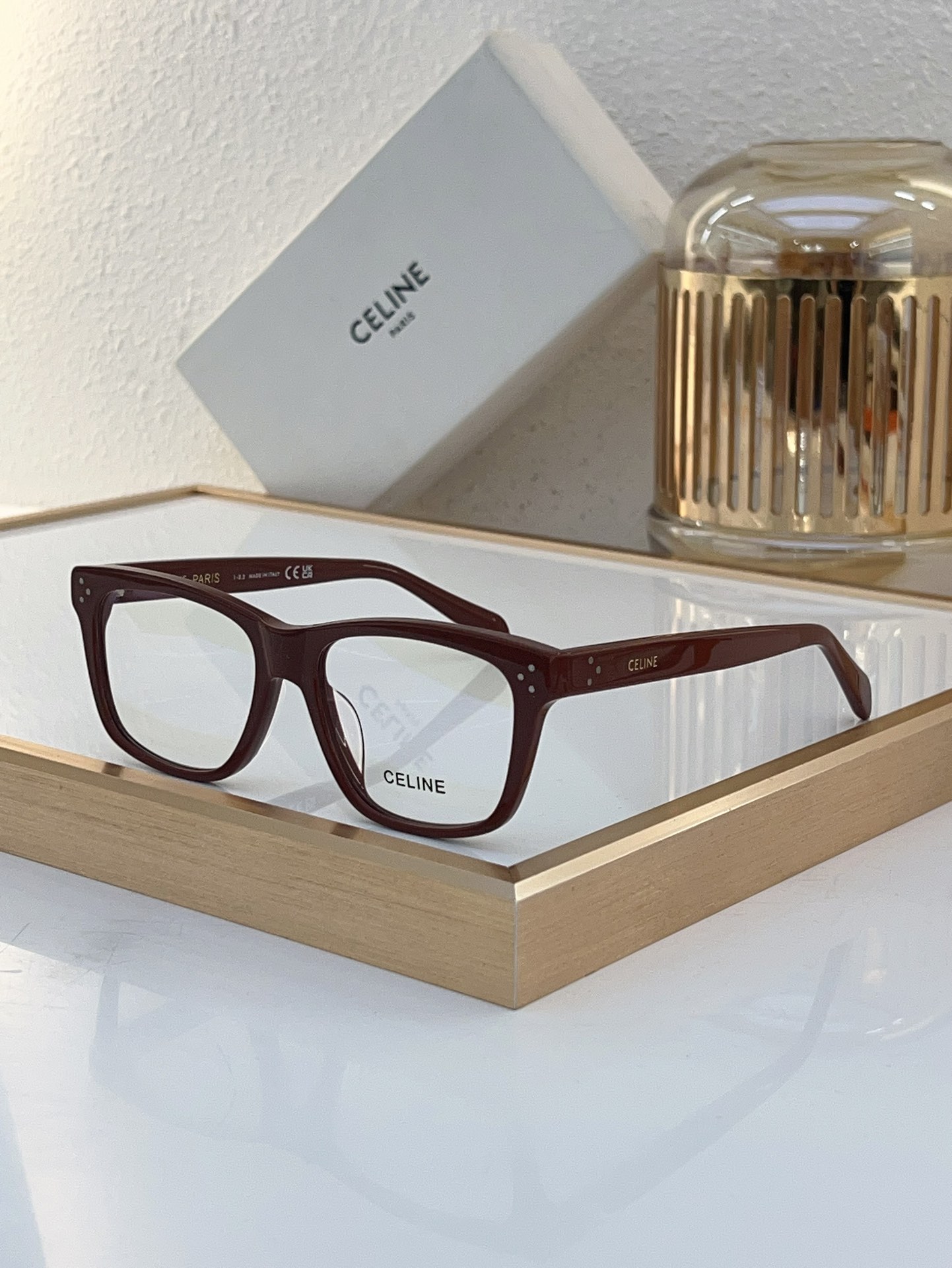 Celine Square Optical Frames in Burgundy Acetate (Model: CL5002)
