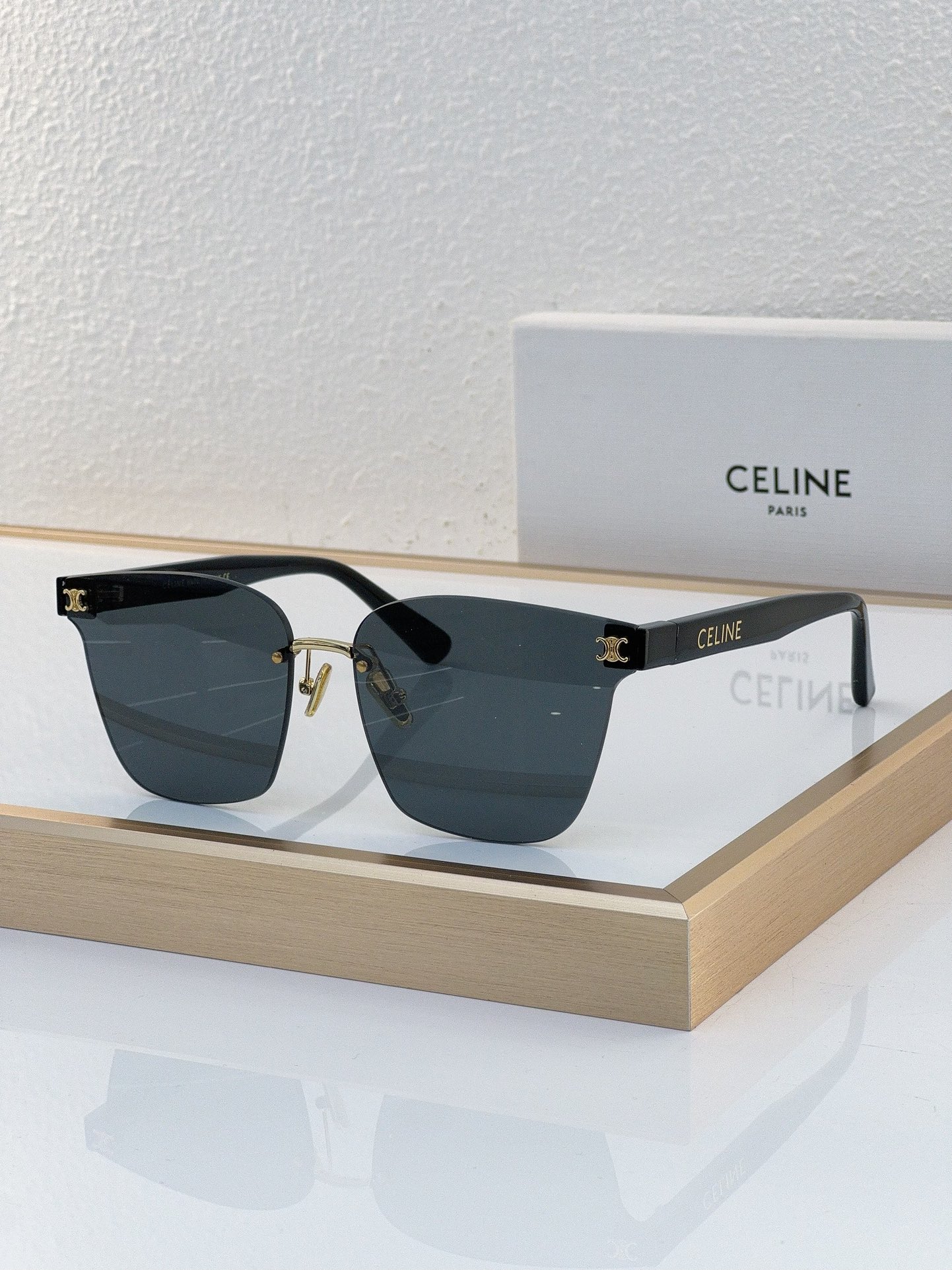 Celine Square Semi - Rimless Sunglasses with Gold Triomphe Detailing (Model: CL4055)