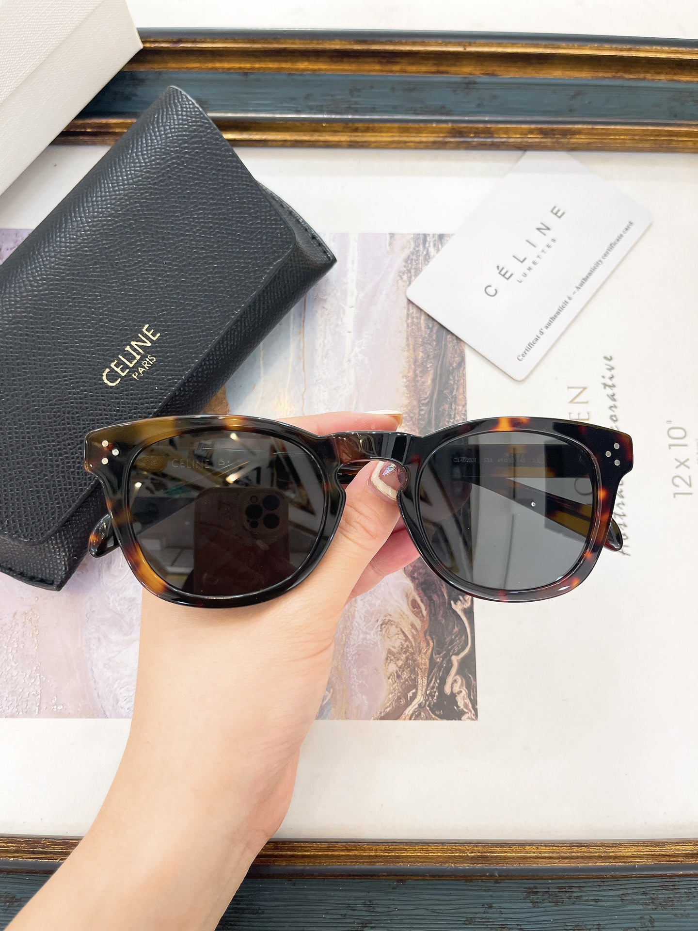 Celine Round Sunglasses with Tortoiseshell Acetate & Stud Detailing (Model: CL4048)