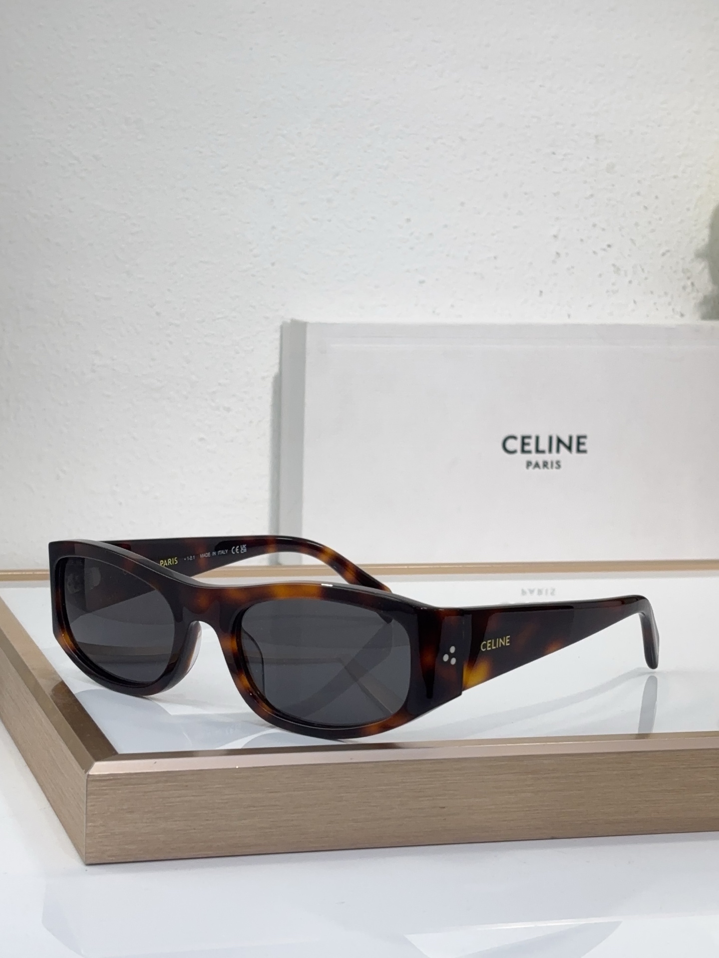 Celine Rectangular Cat - Eye Sunglasses with Acetate Frame & Dot Detailing (Model: CL4039)