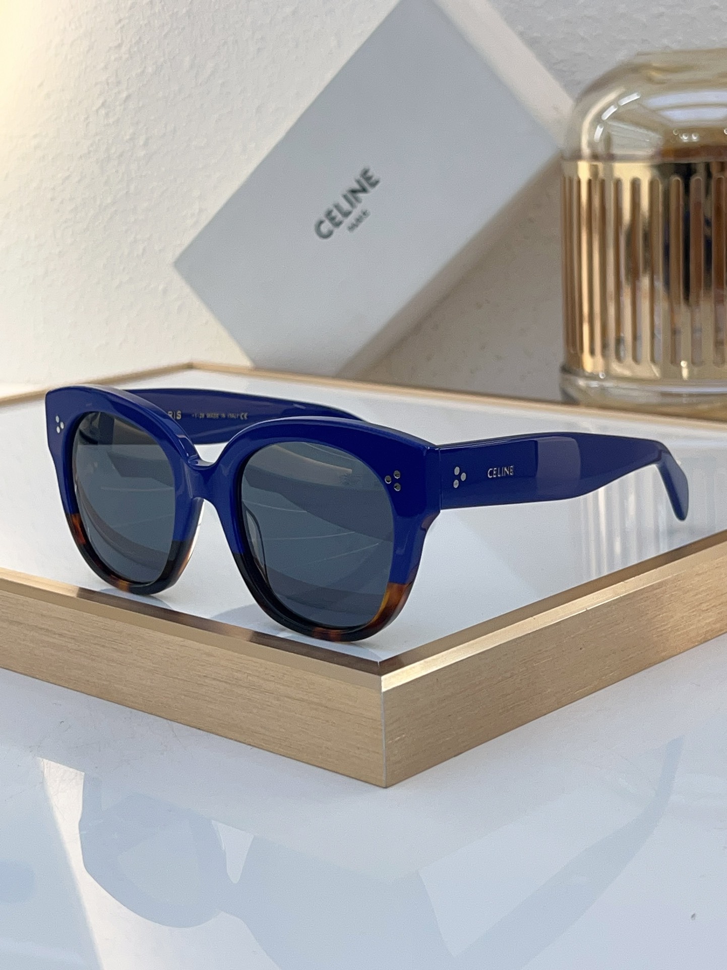 Celine Cat - Eye Sunglasses with Tortoiseshell Acetate & Signature Dot Detailing (Model: CL4034)