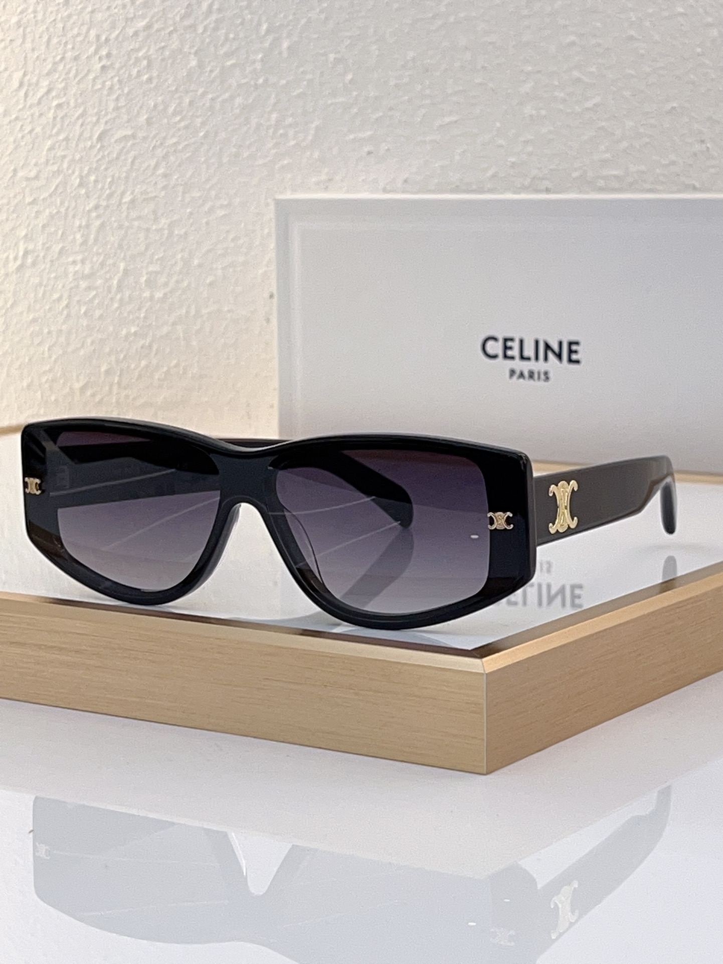 Celine Cat - Eye Sunglasses with Blue - Black Acetate & Gold Triomphe Accents (Model: CL4029)