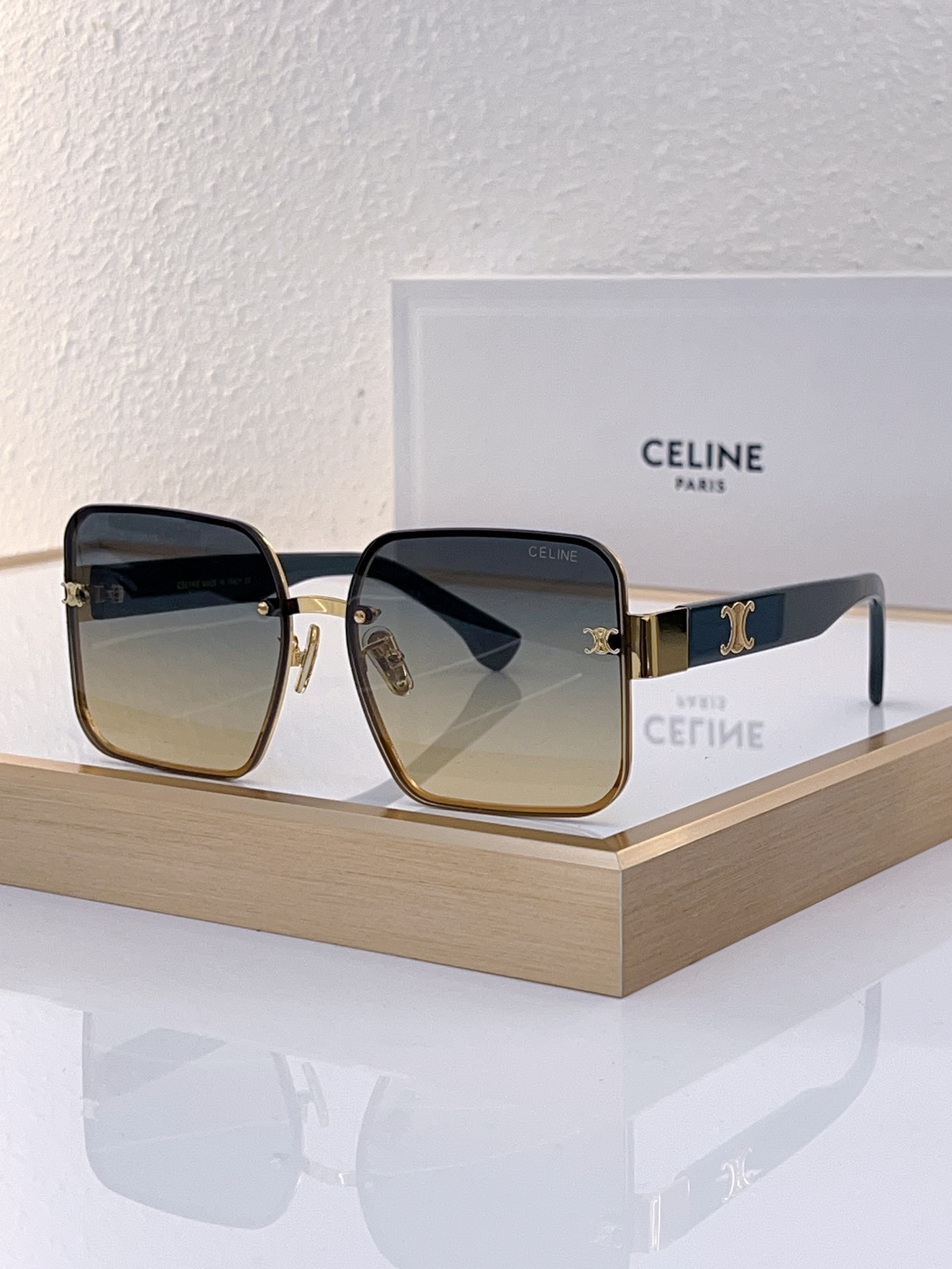Celine Square Sunglasses with Gold Triomphe Accents & Gradient Brown Lenses (Model: CL4027)