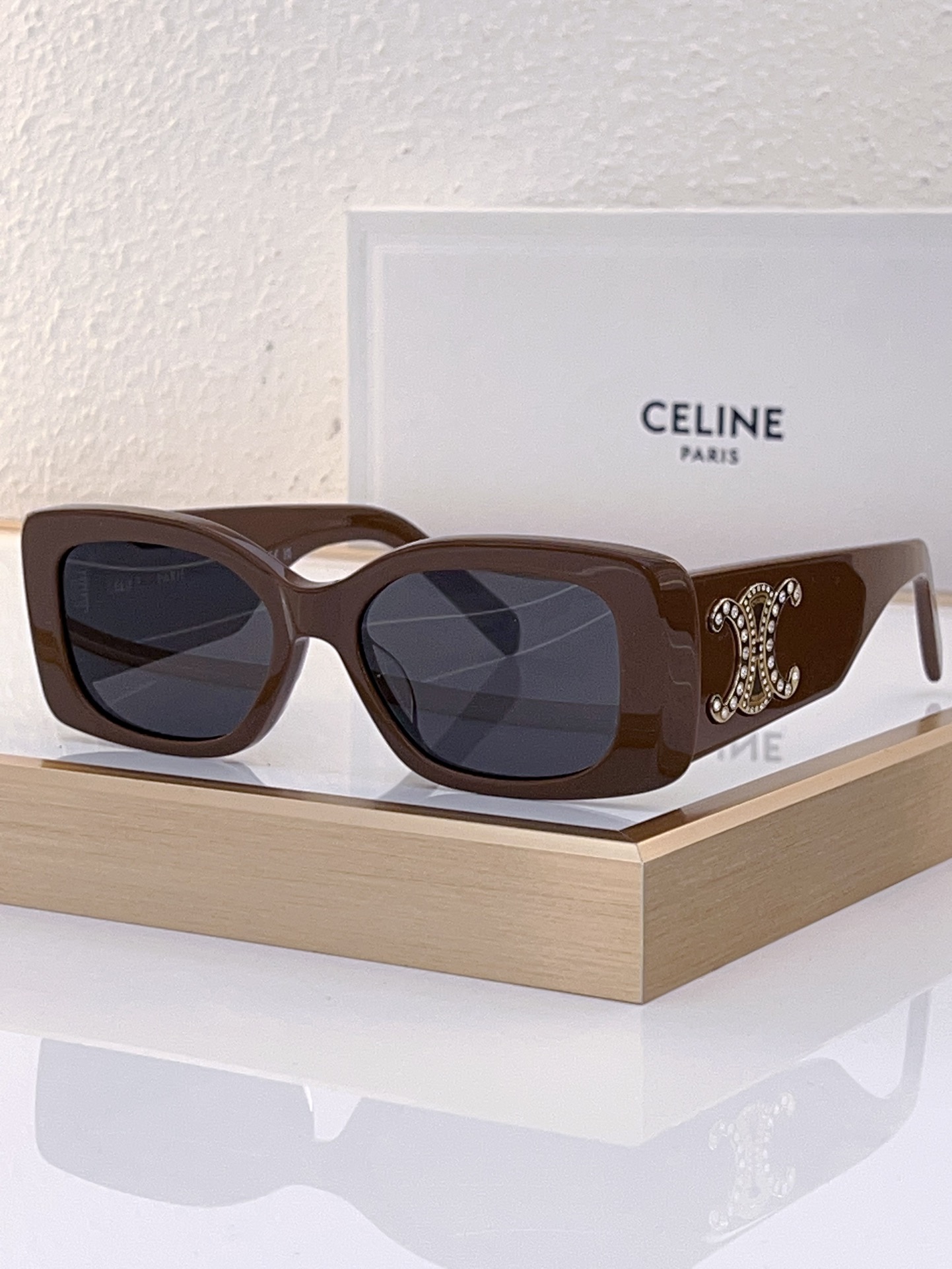 Celine Rectangular Sunglasses with Crystal - Embellished Triomphe Accents (Model: CL4024)