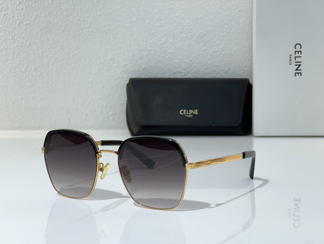 Celine Square Sunglasses with Gold - Metal & Gray Acetate Frame (Model: CL4023)