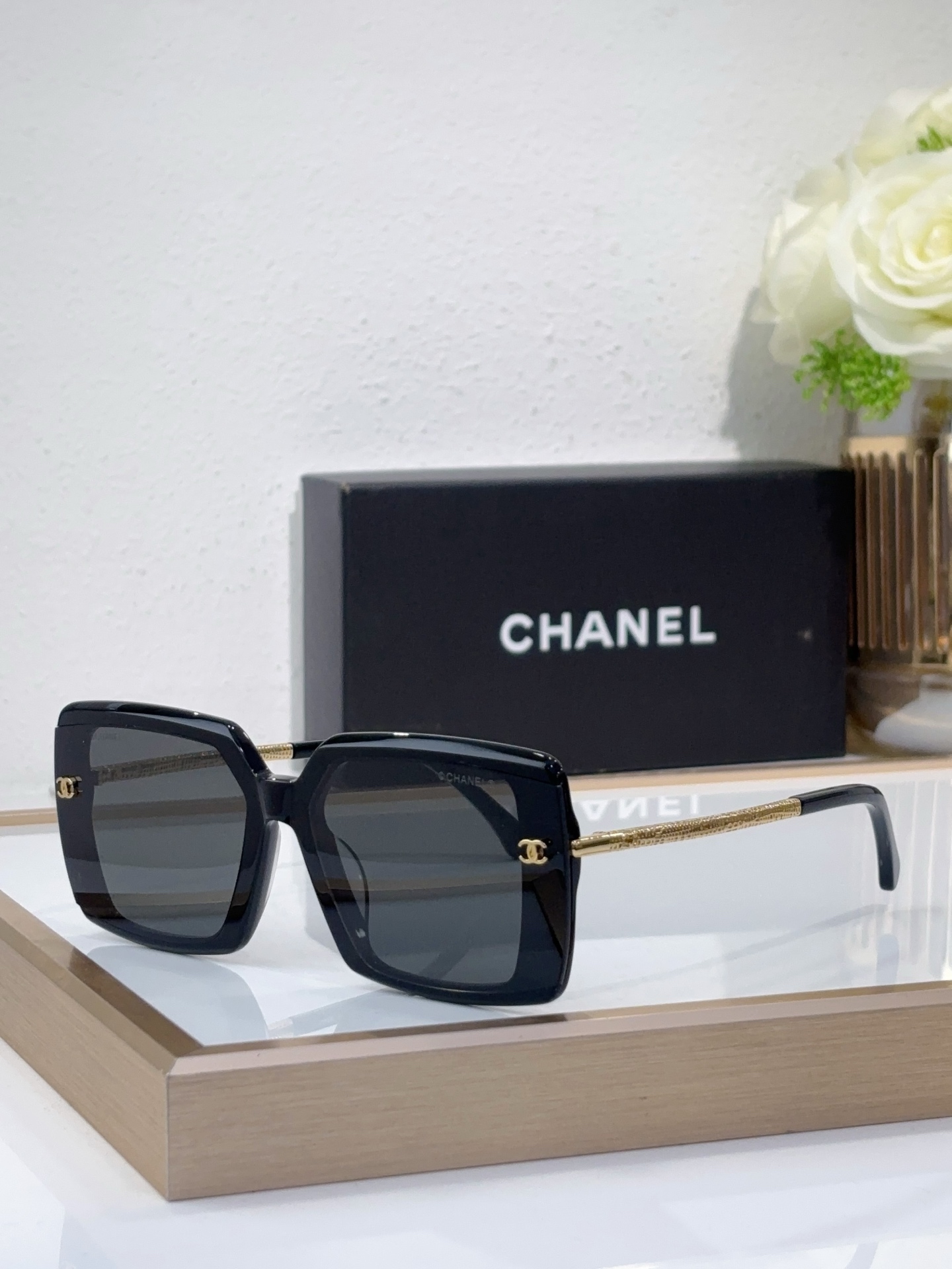 Chanel Square Sunglasses with Gold - Textured Temples & CC Accents (Model: CH5539)