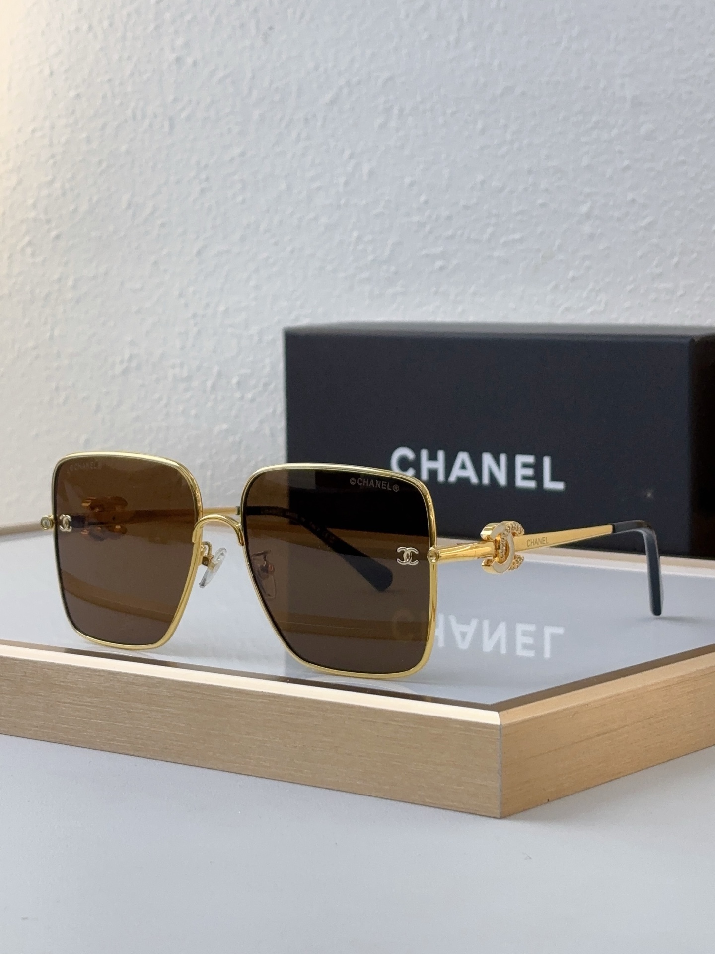 Chanel Square Metal Sunglasses with Signature Temple Accents (Model: CH5521)