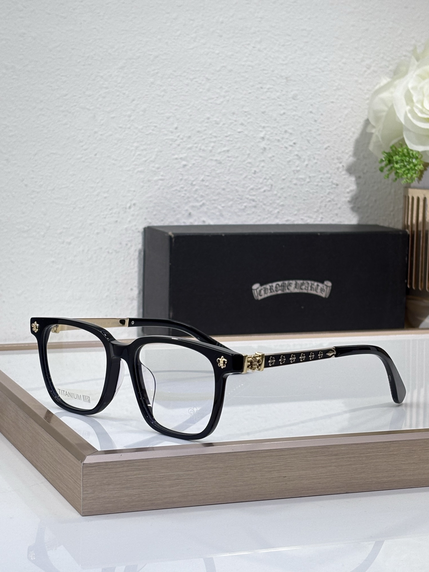 Chrome Hearts Square Optical Glasses with Gothic Titanium Accents (Model: CH-T01)