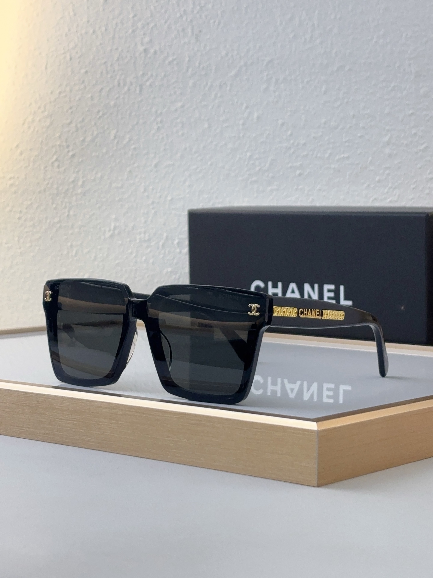 Chanel Square Sunglasses with Gold - Plated CC & Branding Accents (Model: CH5508)