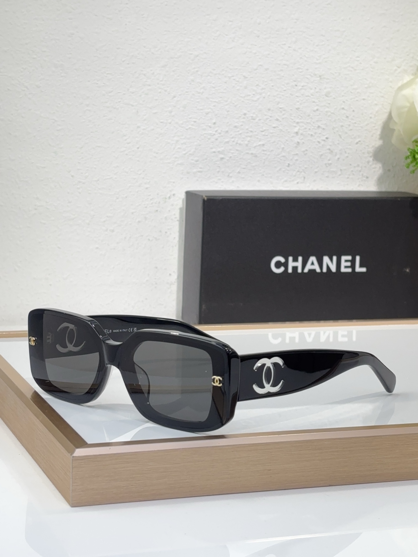 Chanel Square Sunglasses with Silver CC & Gold Accents (Model: CH5505)