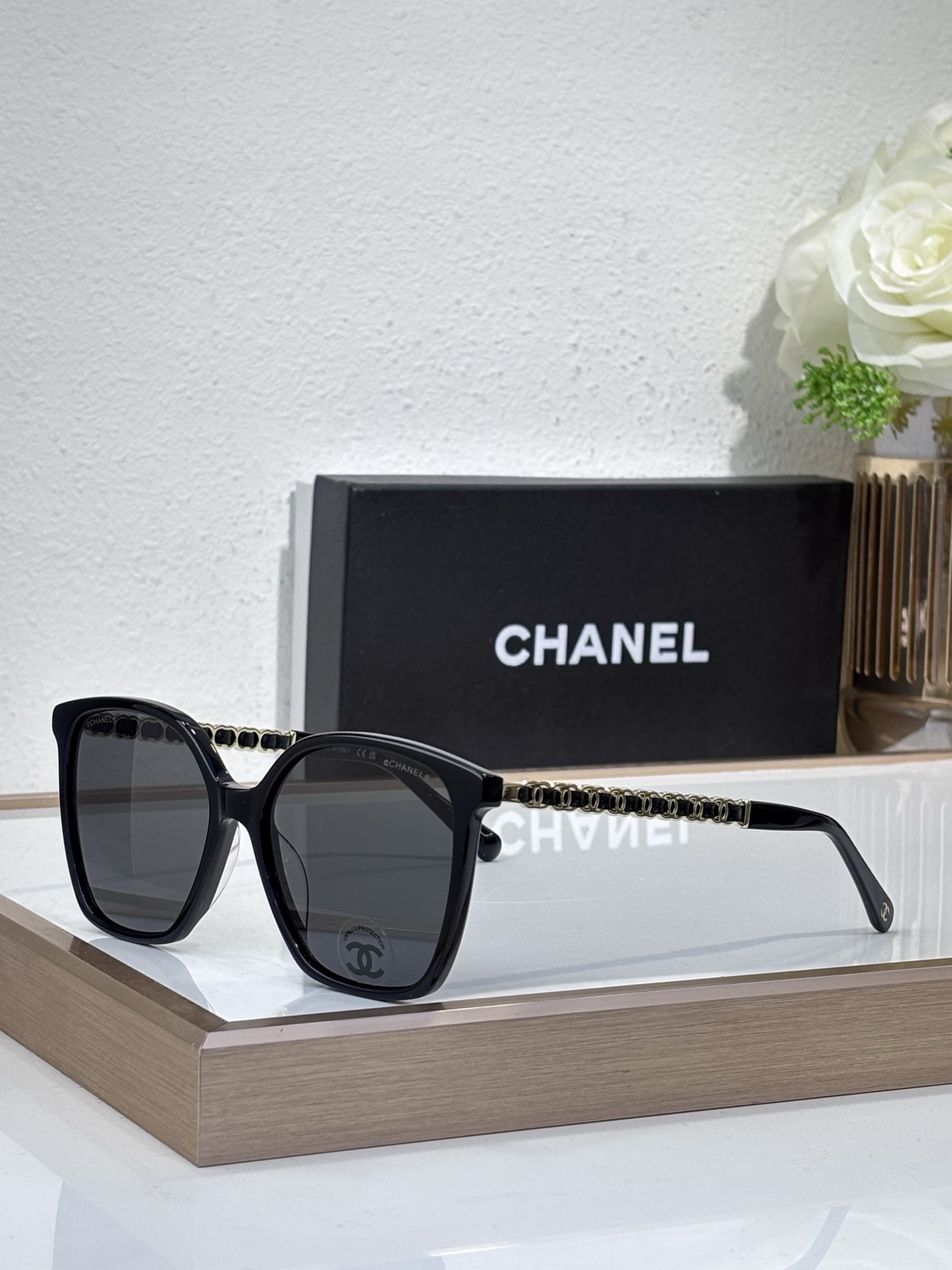 Chanel Square Sunglasses with Chain - Link Detailing (Model: CH5481)
