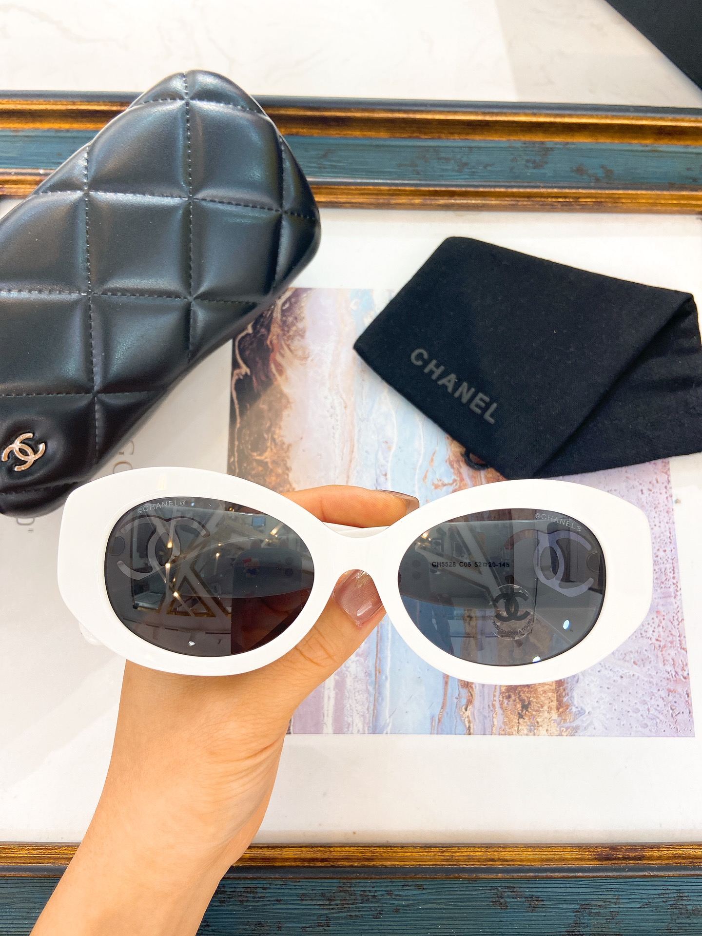 Chanel White Acetate Oval Sunglasses with Lens - Imprinted Logo (Model: CH5628)