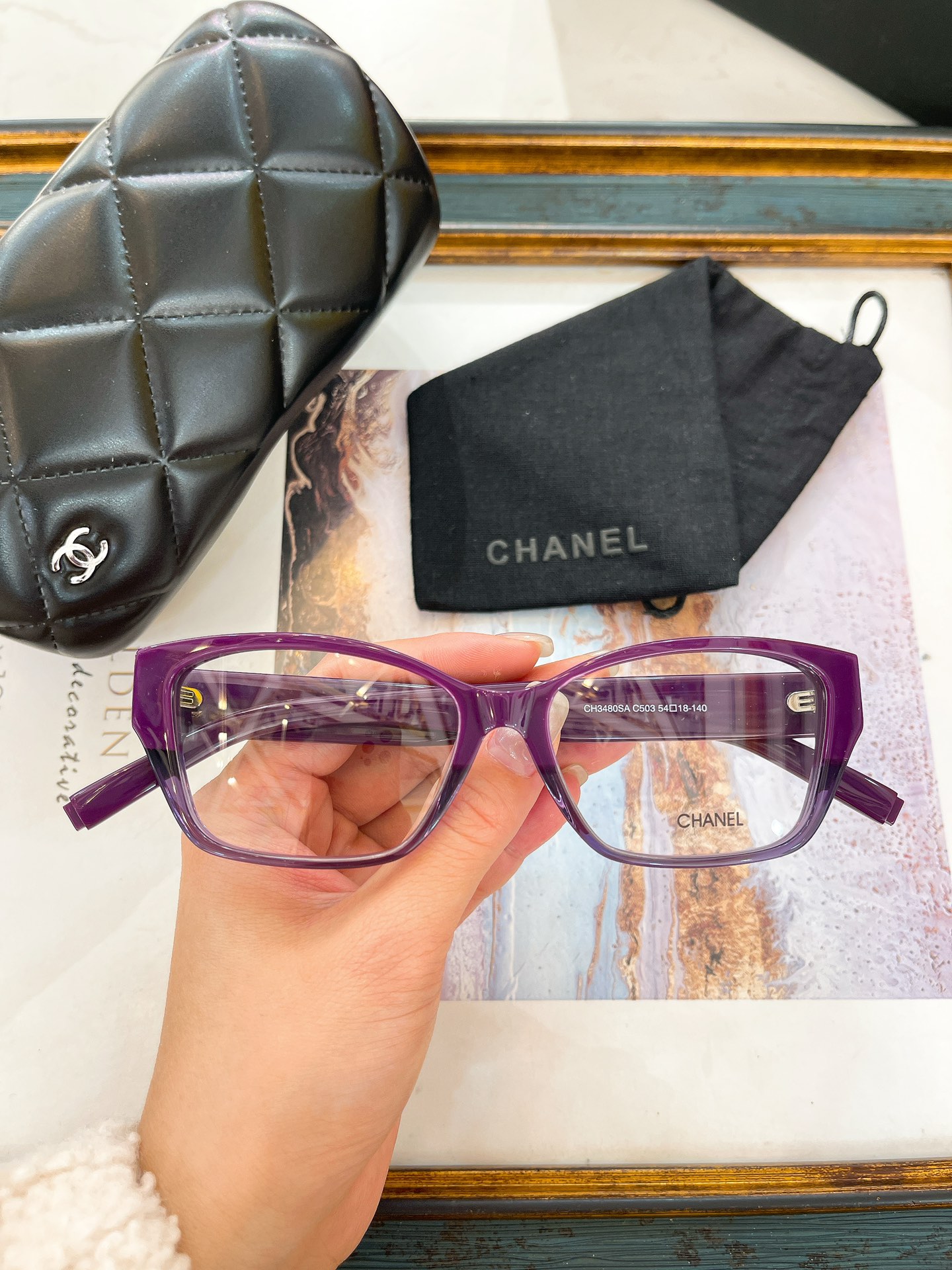 Chanel Transparent Purple Acetate Square Optical Glasses (Model: CH3460)