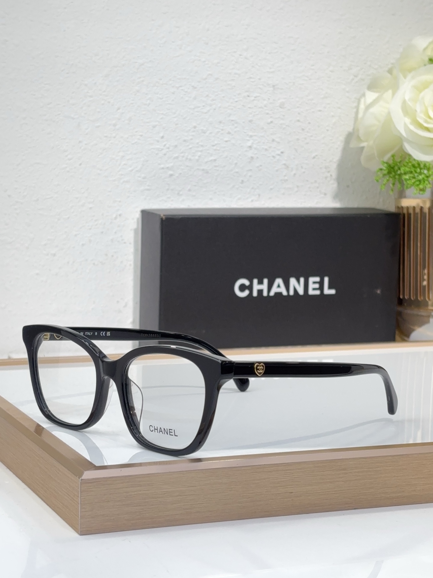 Chanel Black Acetate Cat - Eye Optical Glasses with Gold - Tone CC Motif (Model: CH3456)