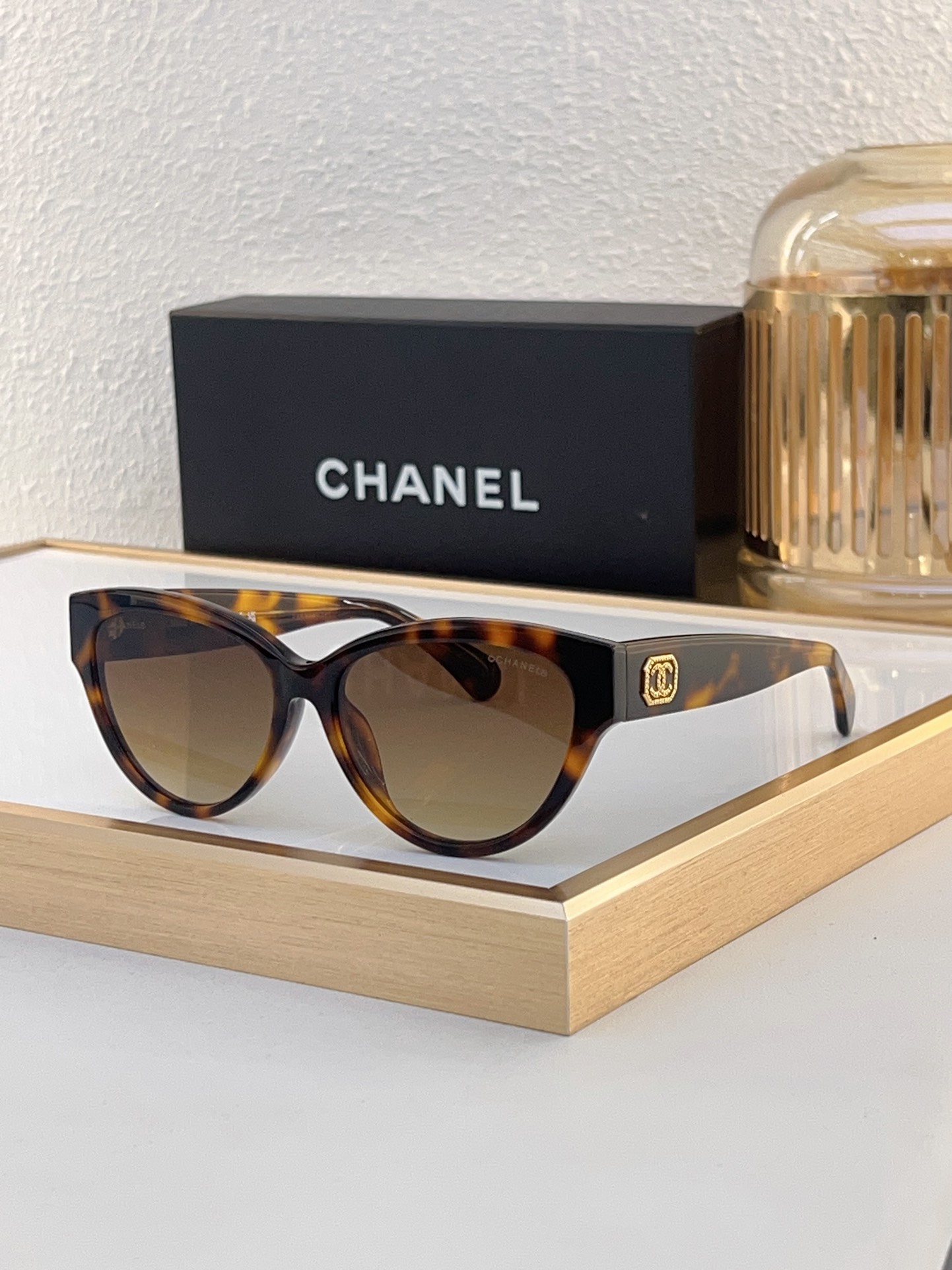 Chanel Tortoiseshell Acetate Cat - Eye Sunglasses with Gold - Tone CC Motif (Model: CH5610)