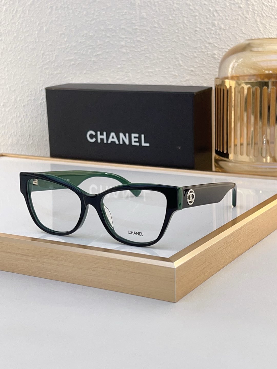 Chanel Two - Tone (Black & Green) Acetate Cat - Eye Optical Glasses (Model: CH5589)