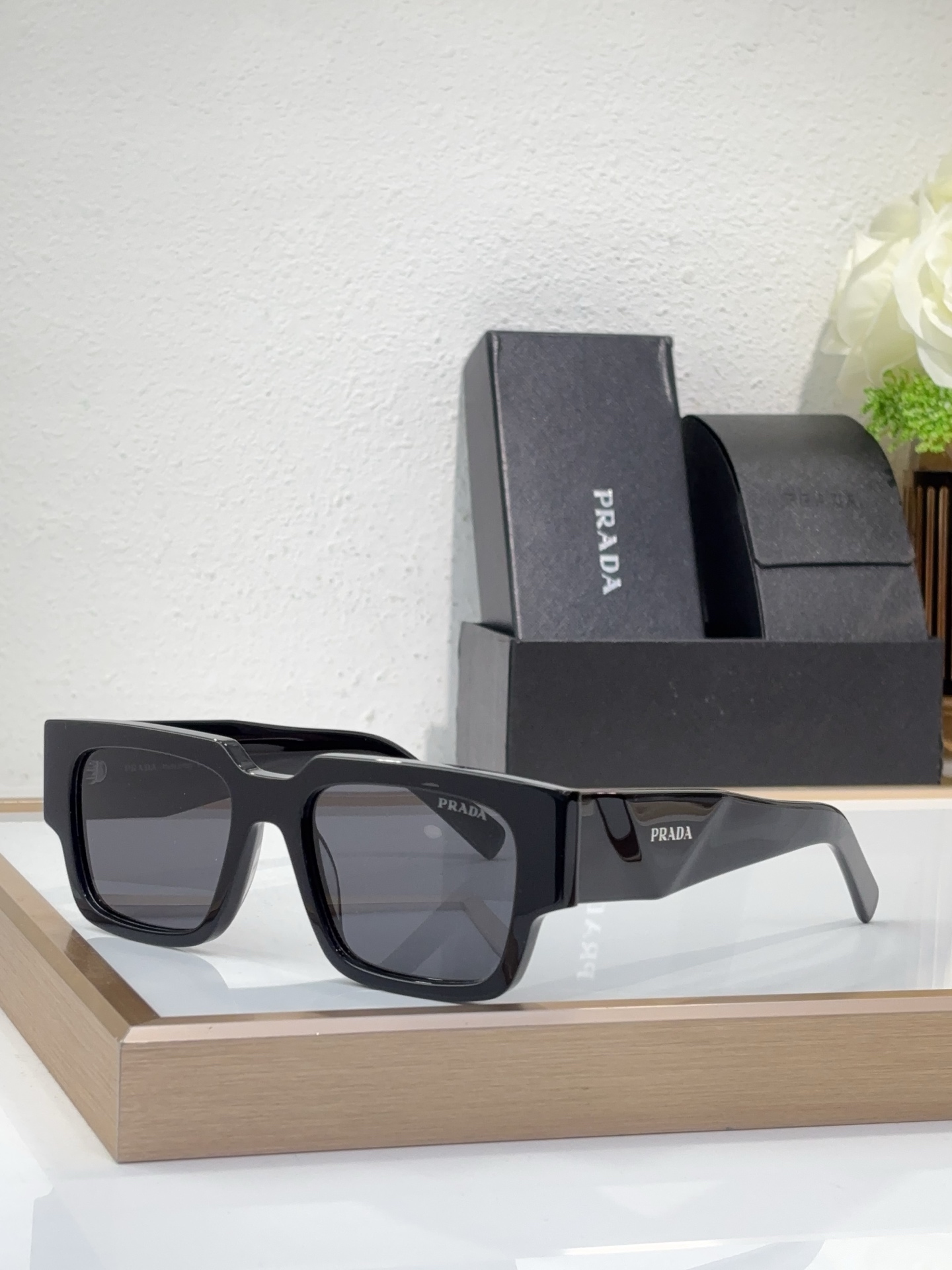 Prada Black Acetate Square Sunglasses (Model: PR14147S)