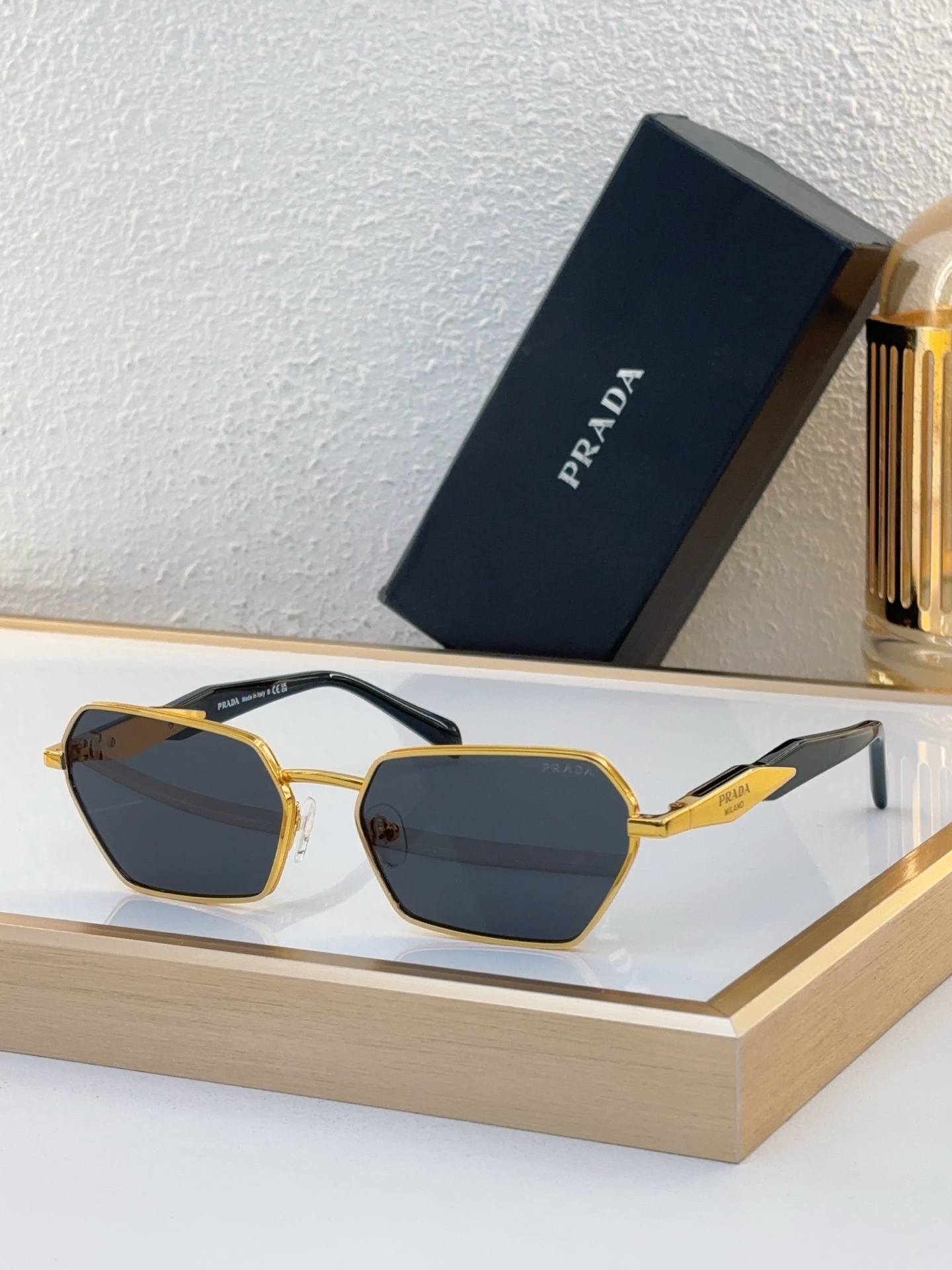 Prada Gold - Tone Metal Octagonal Sunglasses (Model: PR14070S)