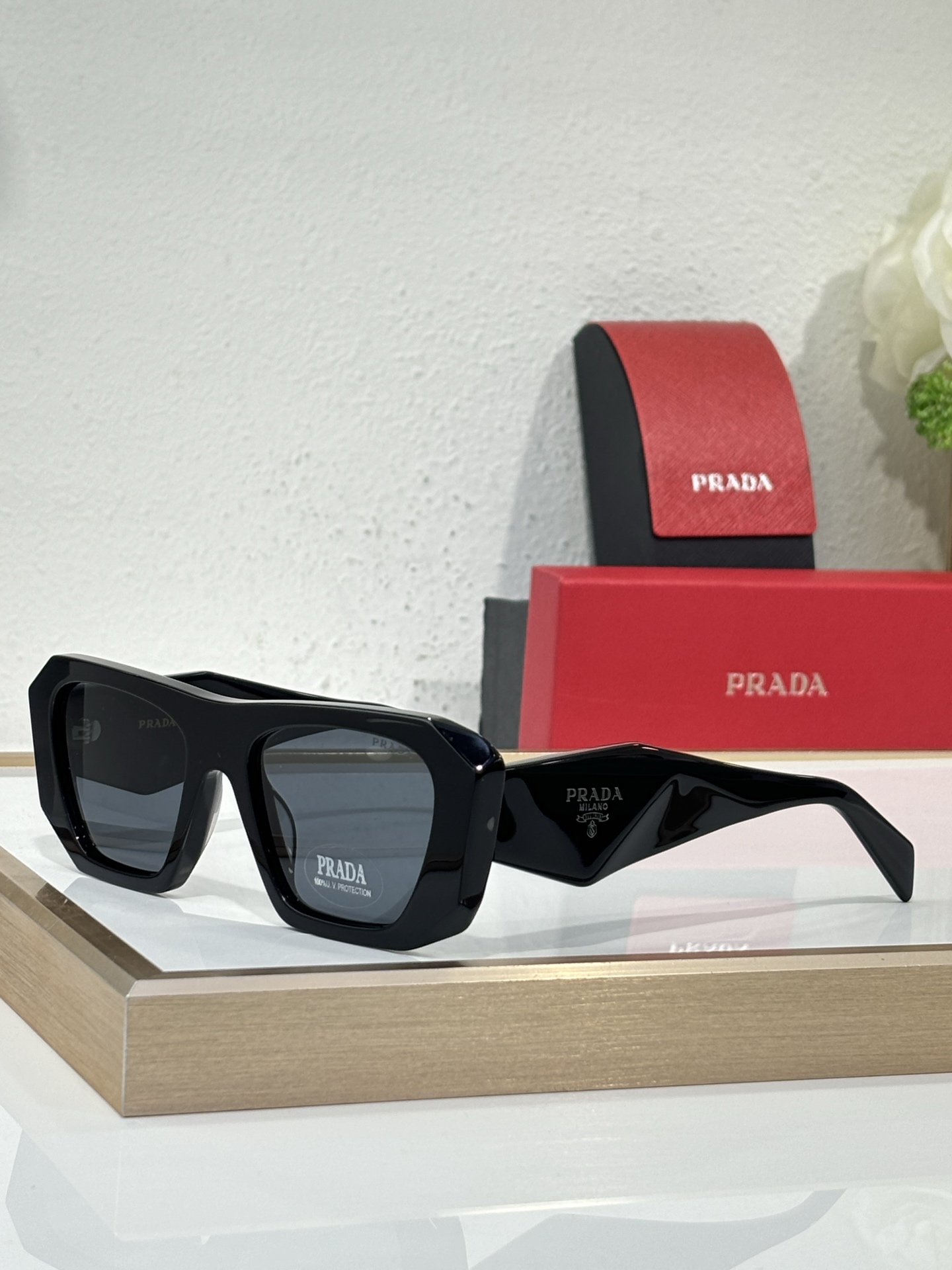 Prada Black Acetate Geometric - Square Sunglasses (Model: PR12236S)
