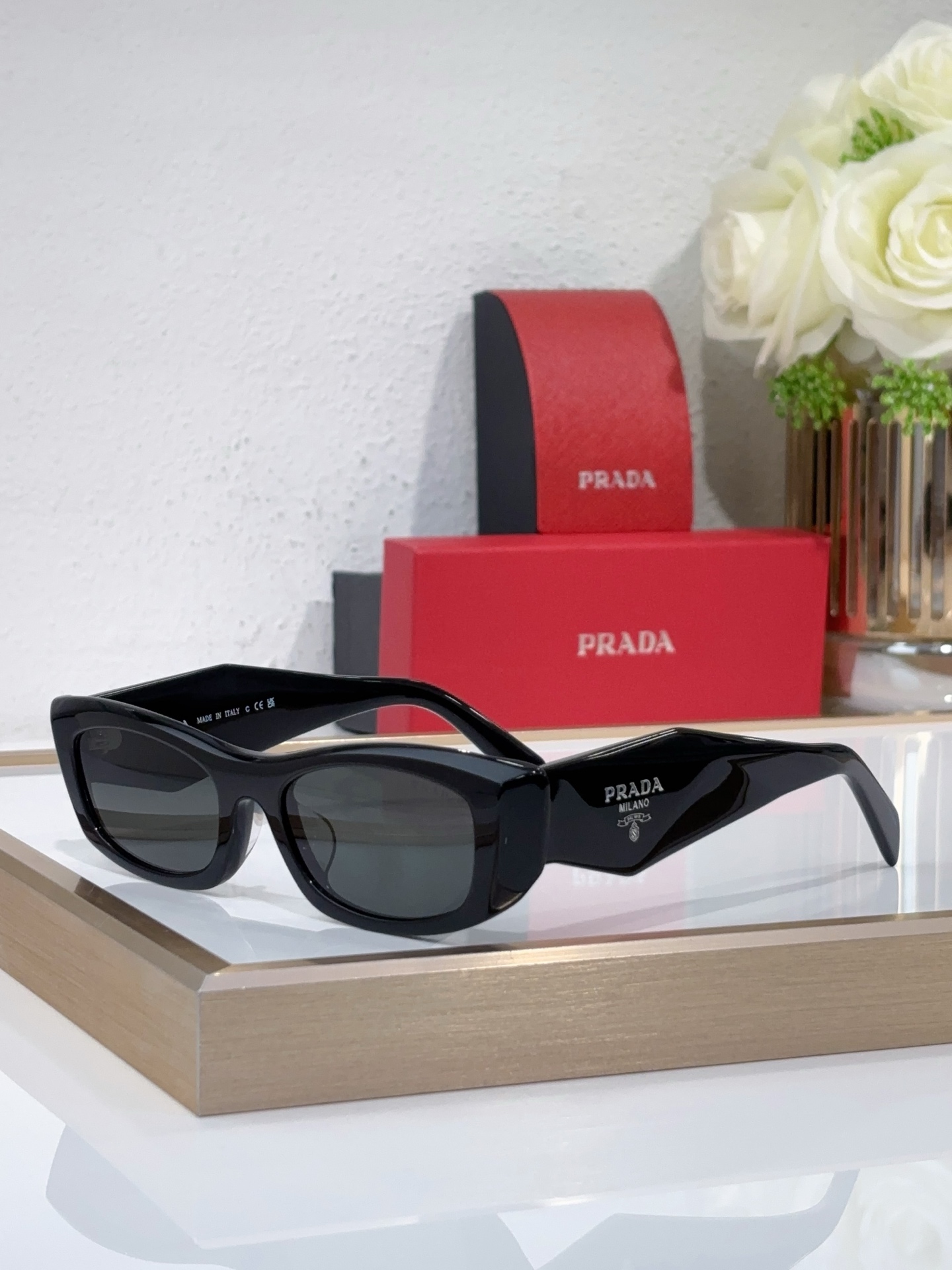 Prada Black Acetate Cat - Eye Sunglasses (Model: PR12014S)