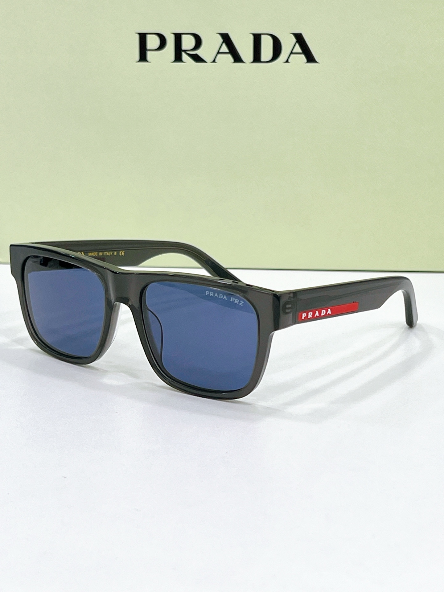 Prada Smoke Gray Acetate Square Sunglasses with Red Accents (Model: PR11569S)