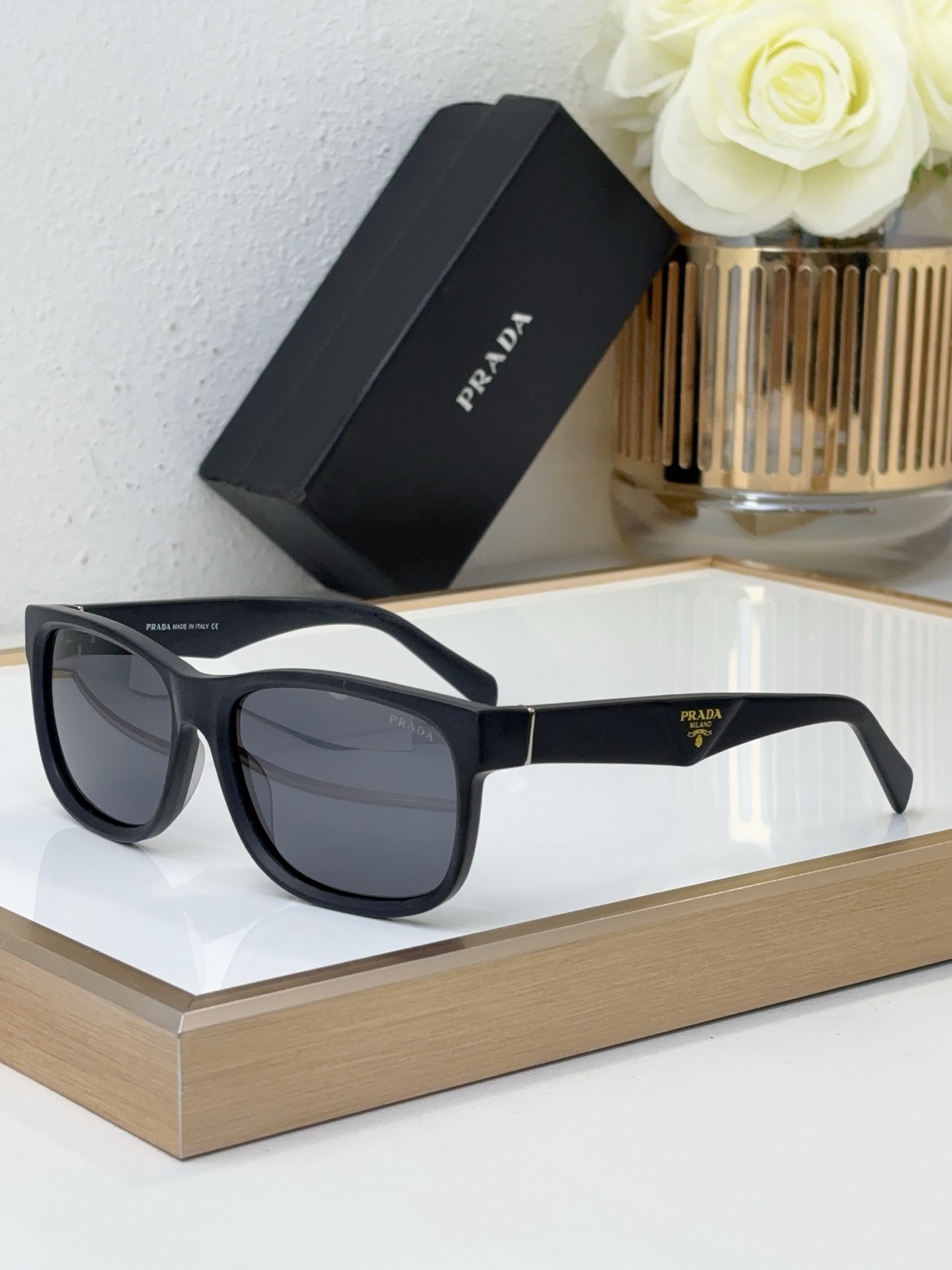 Prada Black Acetate Square Sunglasses (Model: PR10458S)