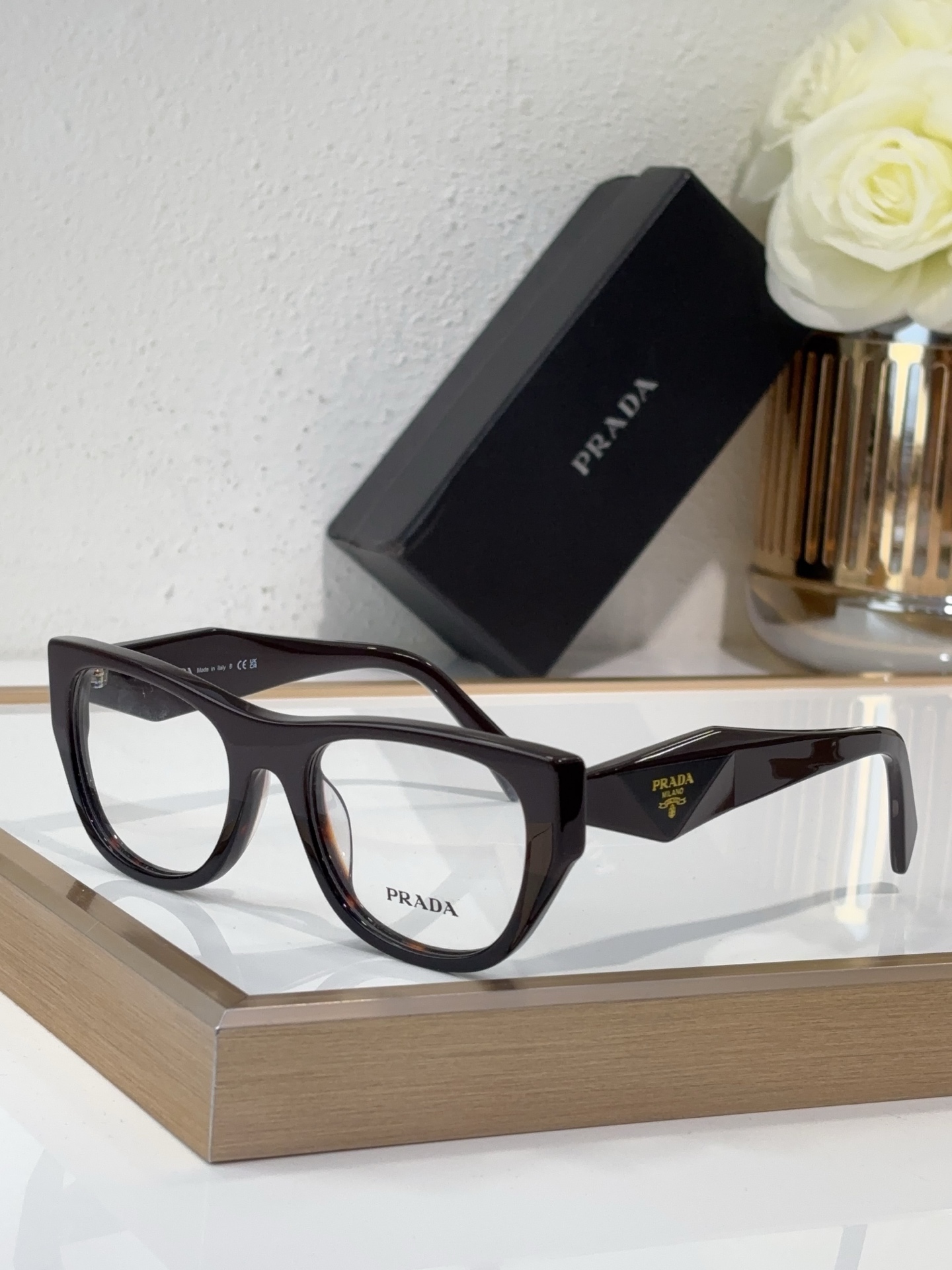 Prada Dark Brown Acetate Cat - Eye Optical Glasses (Model: PR9125O)