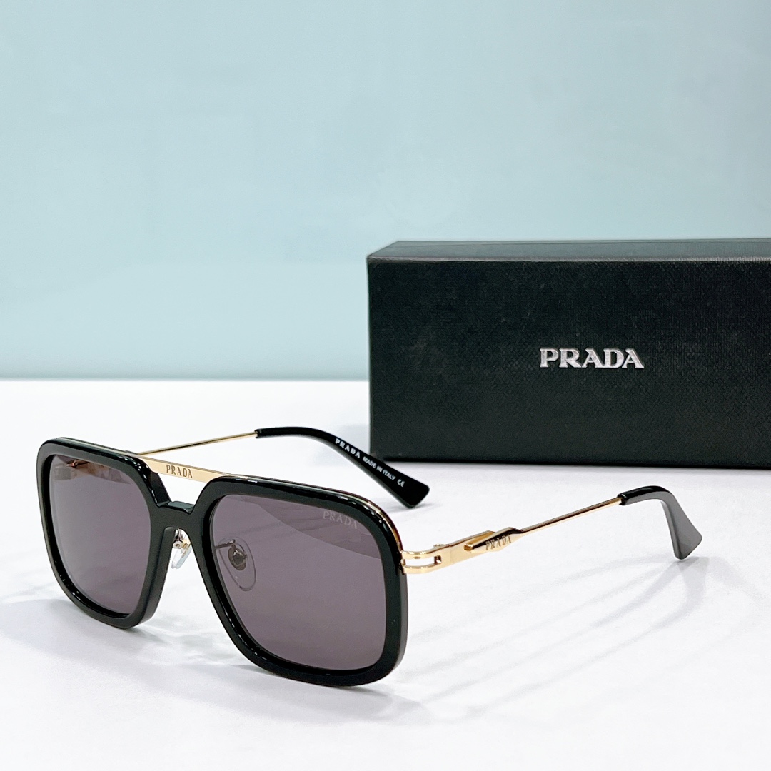 Prada Black Acetate & Gold - Tone Metal Square Sunglasses (Model: PR3892S)