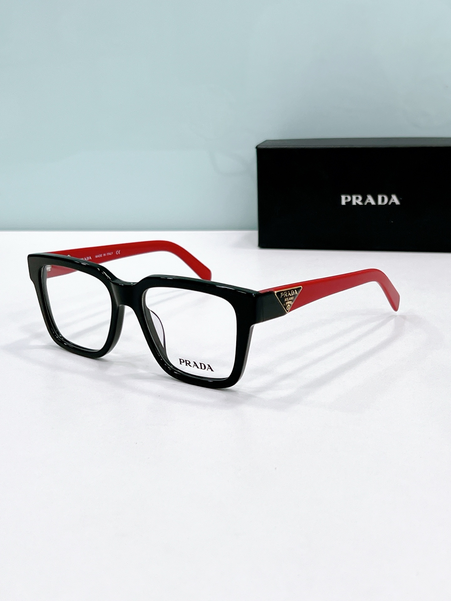 Prada Black - Red Acetate Square Optical Glasses (Model: PR1579O)