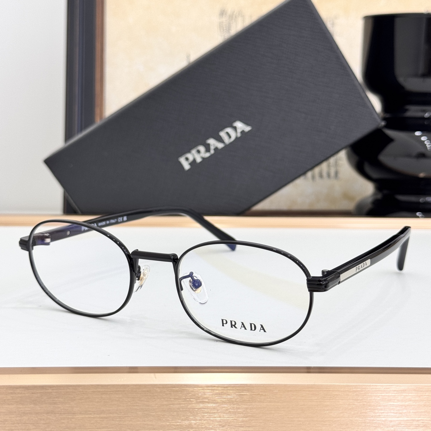 Prada Black Metal Oval Optical Glasses (Model: PR4455O)