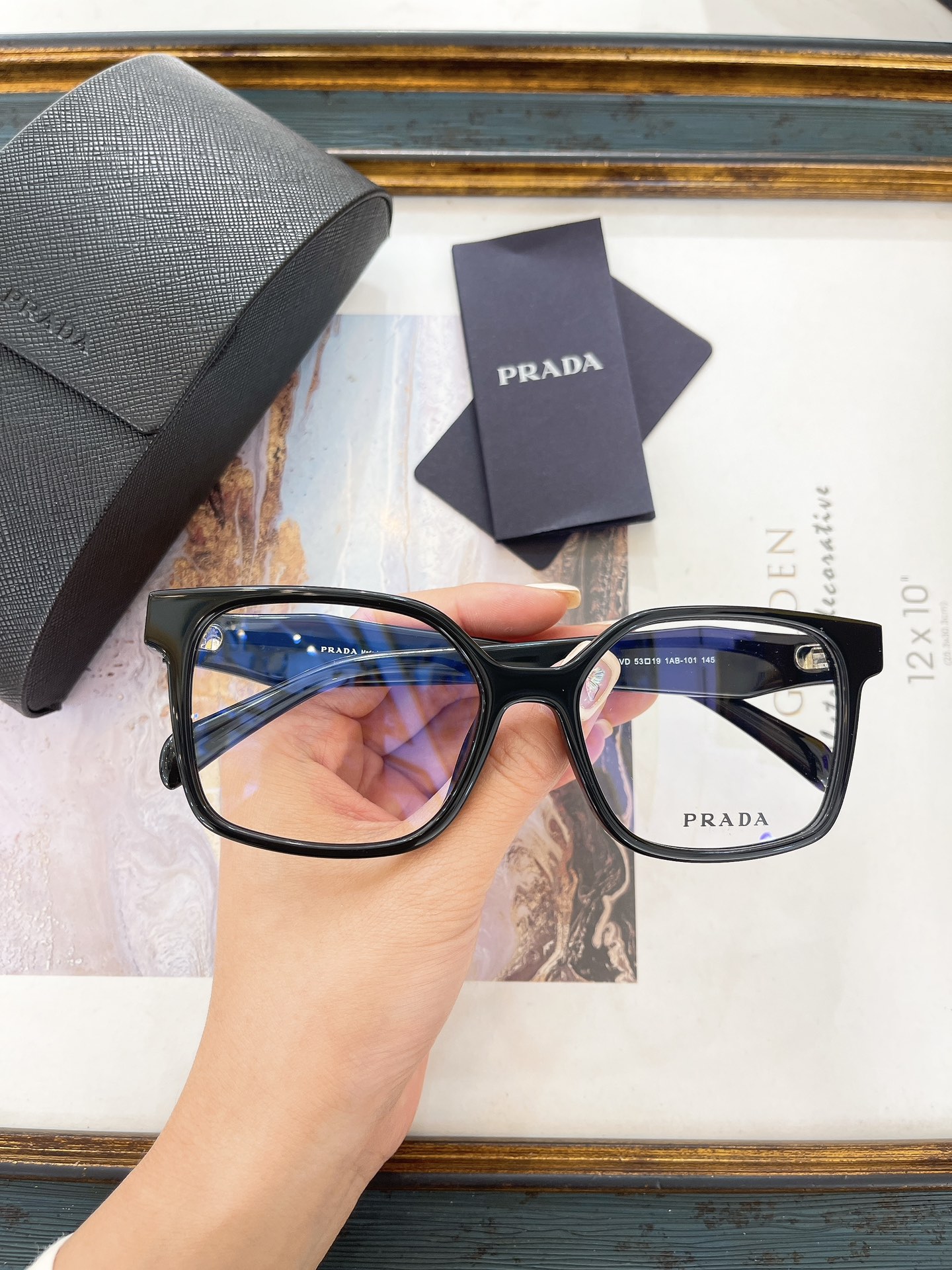 Prada Black Acetate Square Optical Glasses (Model: PR 08YV)
