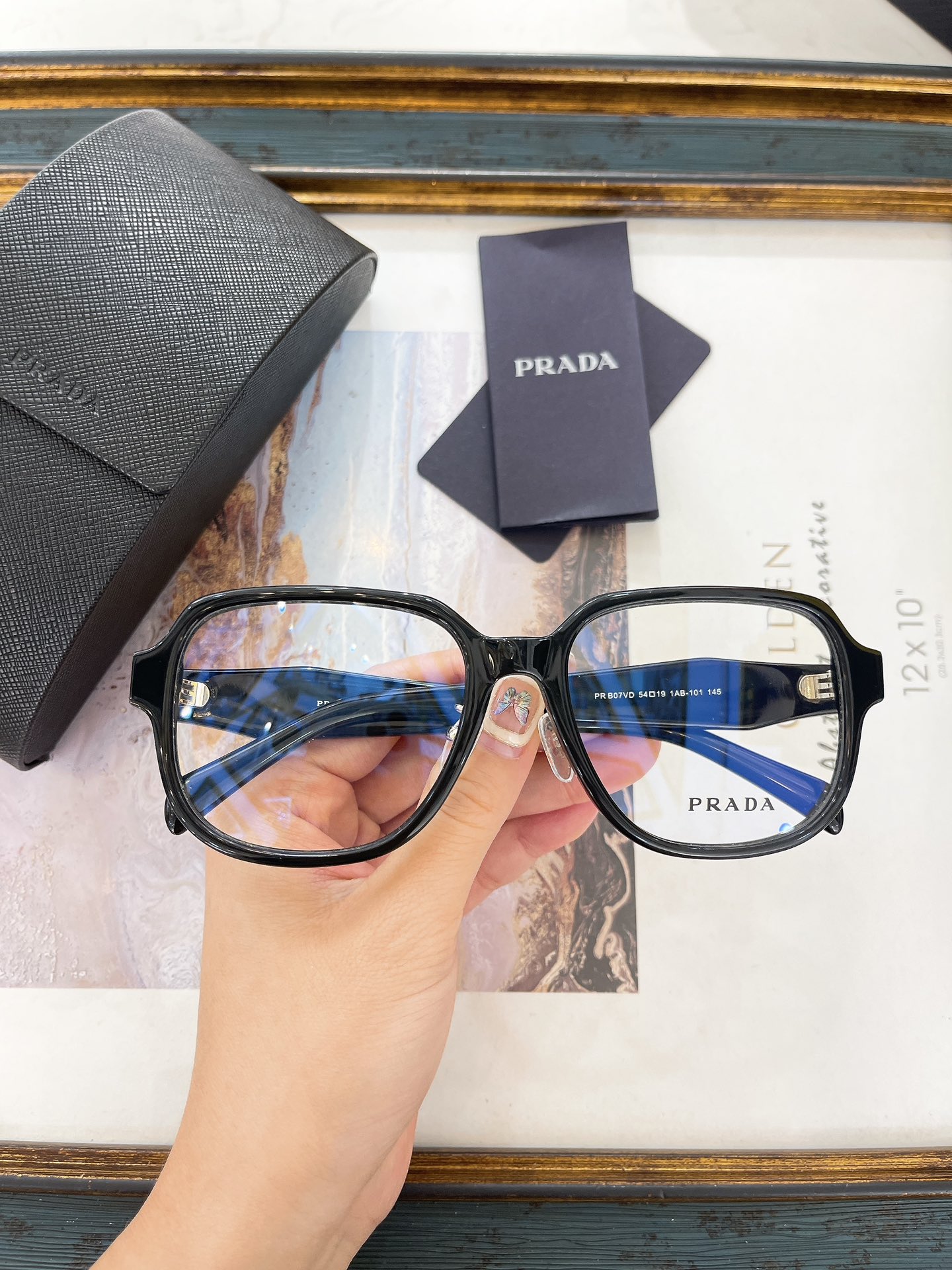 Prada Black Acetate Square Optical Glasses (Model: PR 09YV)