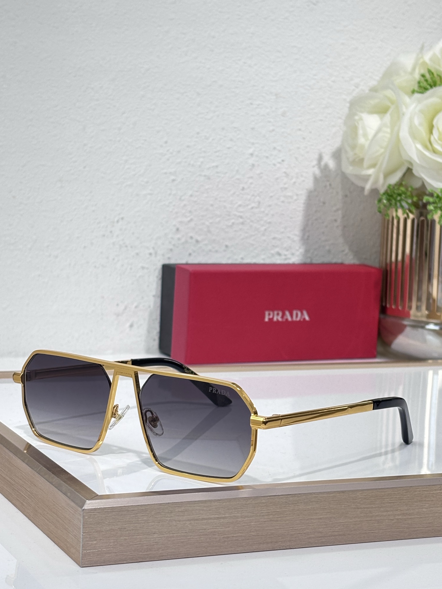 Prada Gold - Tone Metal Octagonal Aviator Sunglasses (Model: PR 66VS)
