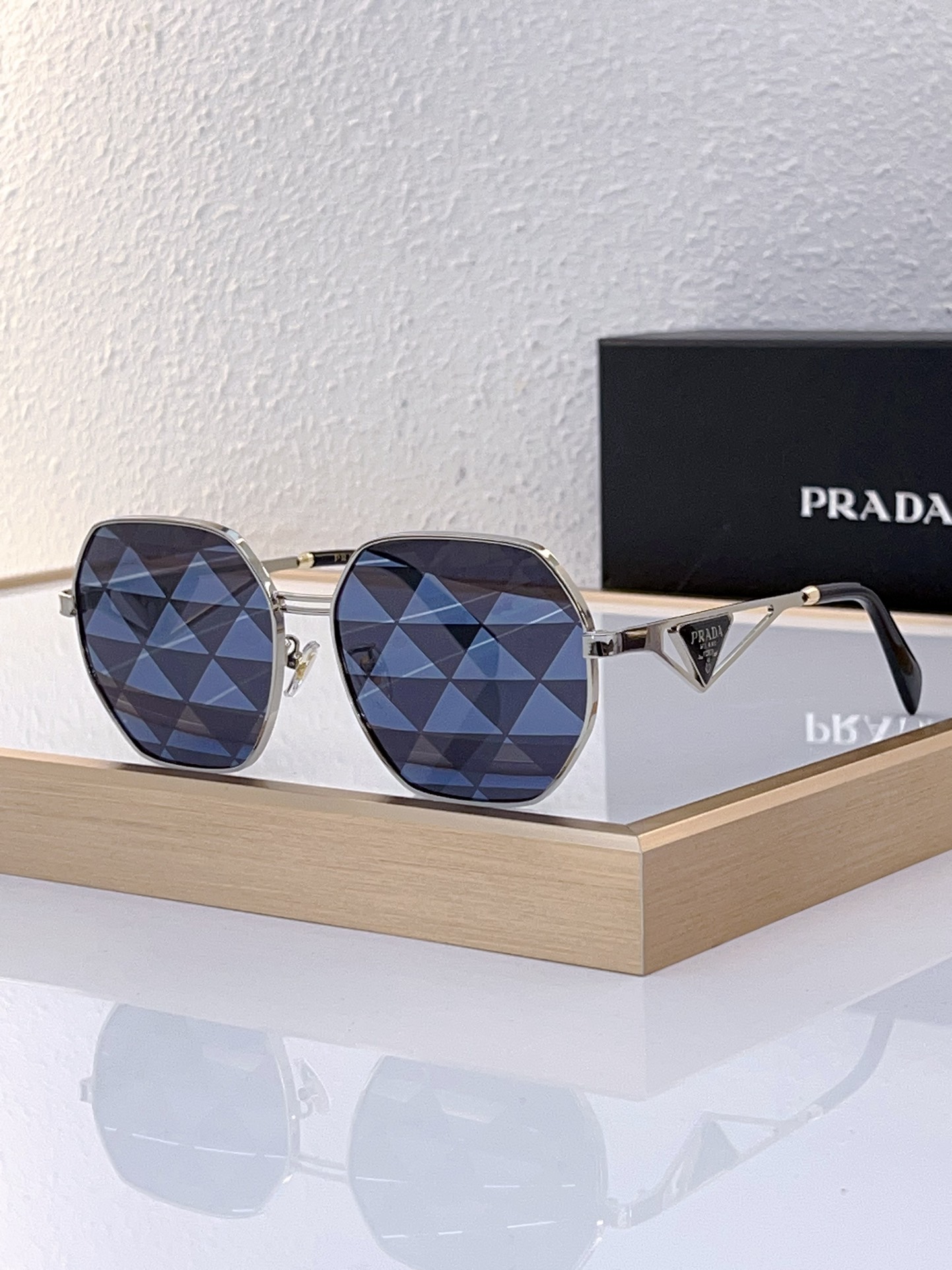 Prada Octagonal Metal Sunglasses with Geometric - Patterned Lenses (Model: PR9999S)