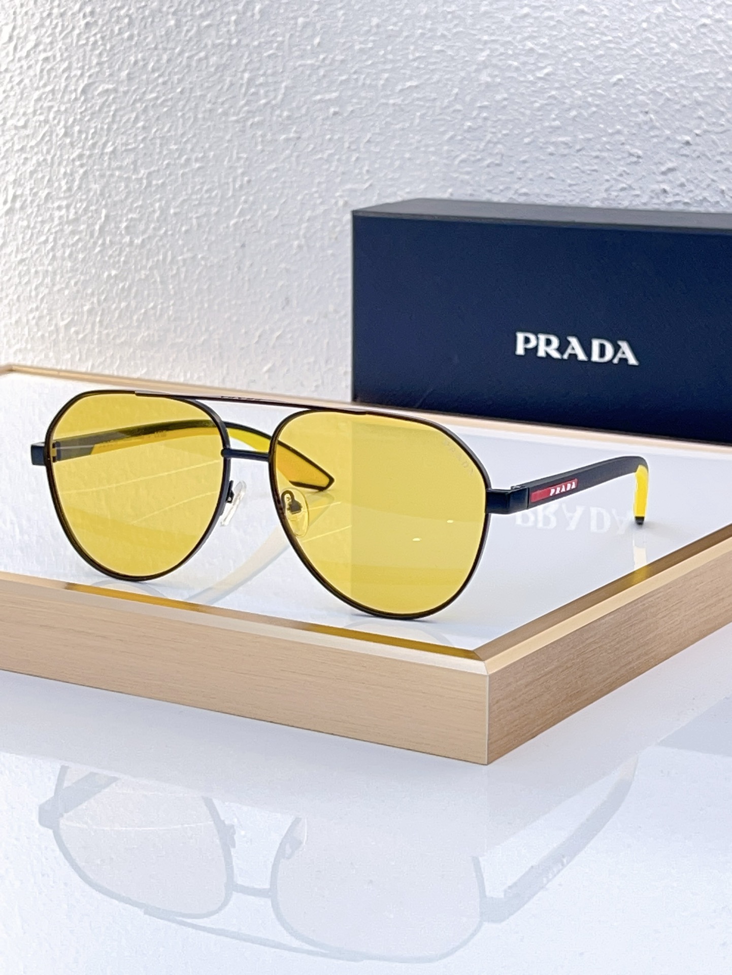 Prada Yellow - Lens Aviator Sunglasses with Color - Block Temples (Model: PR8888S)